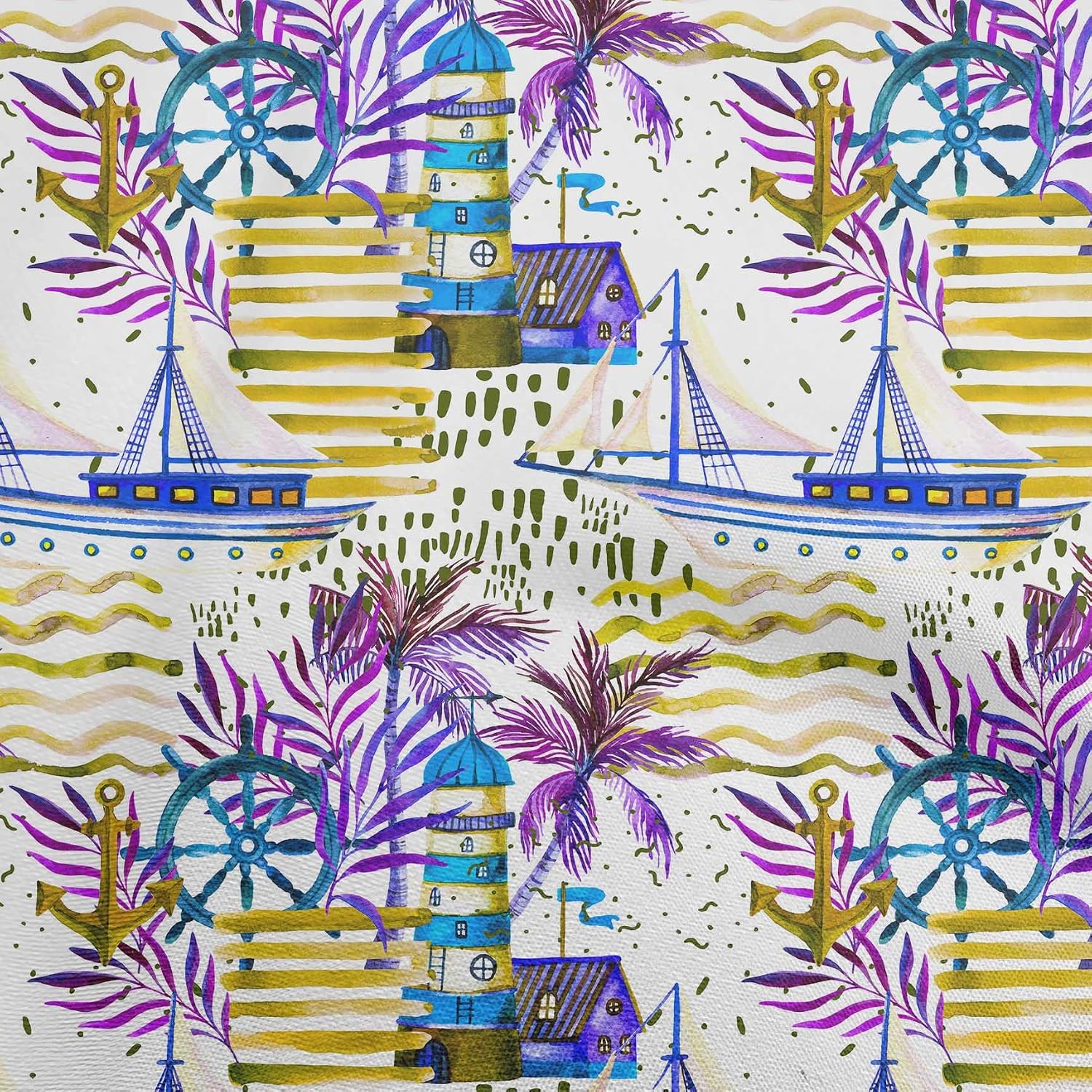oneOone Viscose Chiffon Lime Green Fabric Ocean Lighthouse Sewing Fabric By The Yard Printed DIY Clothing Sewing Supplies 42 Inch Wide