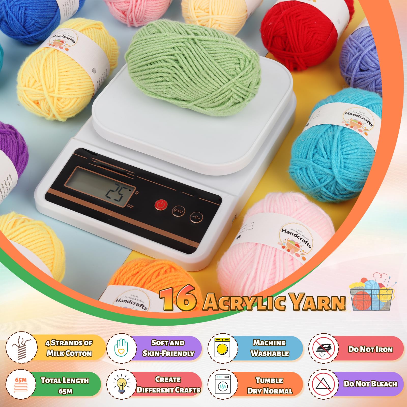 Aeelike Crochet Kits for Beginners Adults Crochet Kit with Instructions 16Pcsx25g Crochet Yarns Ergonomic Metal Crochet Hooks 2mm-8mm Accessories Storage Case - Image 3