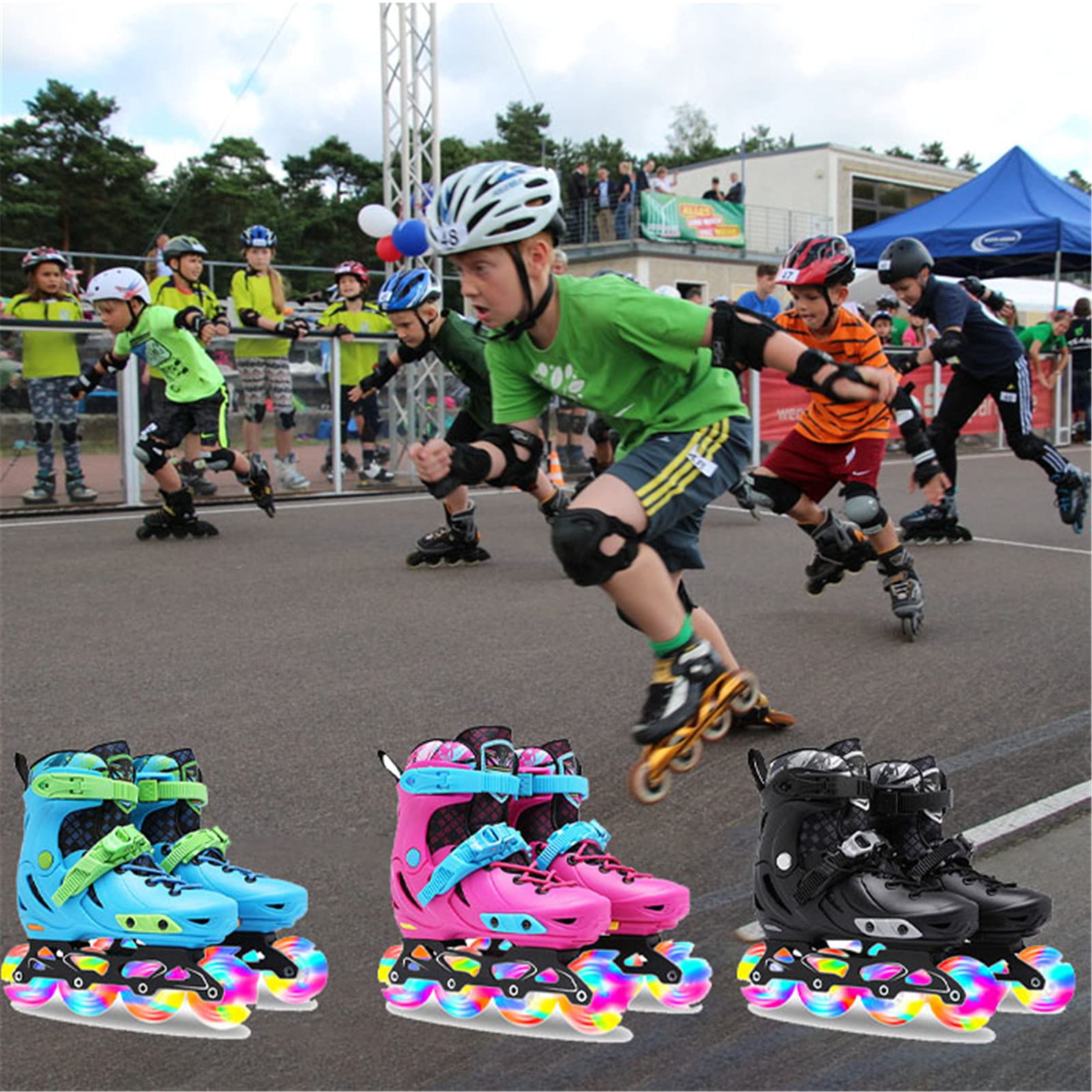 Patins À Roues Alignées Réglables avec Roues Lumineuses pour Enfants Et Adultes pour Filles Et Garçons, Hommes Et Femmes, Tailles 30-33/34-37/38-41