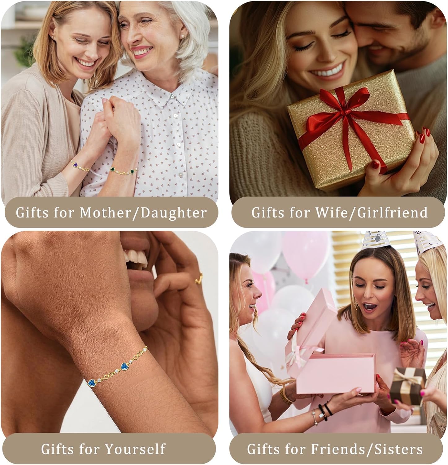 Valentine's Day Gift for Her | Sterling Silver Birthstone Bracelet for Women | Ideal Birthday Anniversary Jewelry | 14k G Plated Infinity Heart Link Adjustable Bracelet, Gifts for Wife Mom Girlfriend - Image 6