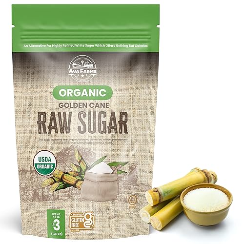 Miniatura 8 de Ava Farms Azúcar de caña orgánica certificada el azúcar de caña pura dorada es un edulcorante natural para hornear, cocinar y cafés. El azúcar crudo