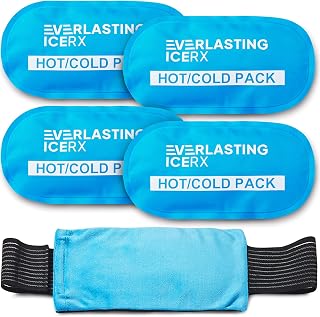 EverlastingIceRX Reusable Gel Ice Packs (4 Pack) - Hot & Cold Flexible Wraps with Adjustable Strap for Knee, Back, Shoulder Pain Relief
