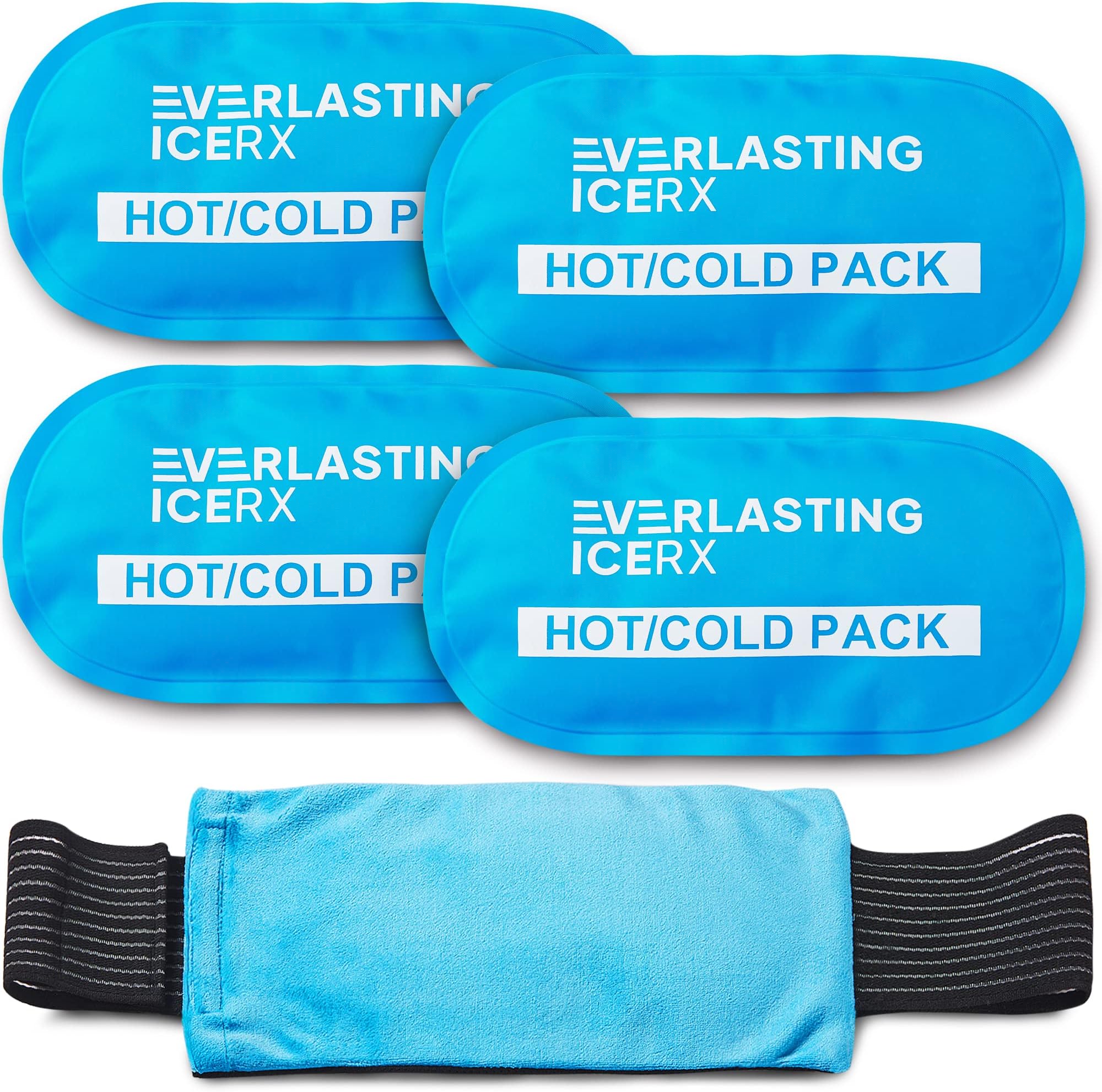 Gel Ice Packs for Injuries Reusable, Hot & Cold Gel Wrap (4 Pack), Adjustable & Flexible, Long Lasting Instant Compression for Back, Knees, Shoulders, Elbows, Neck, Foot & Ankle