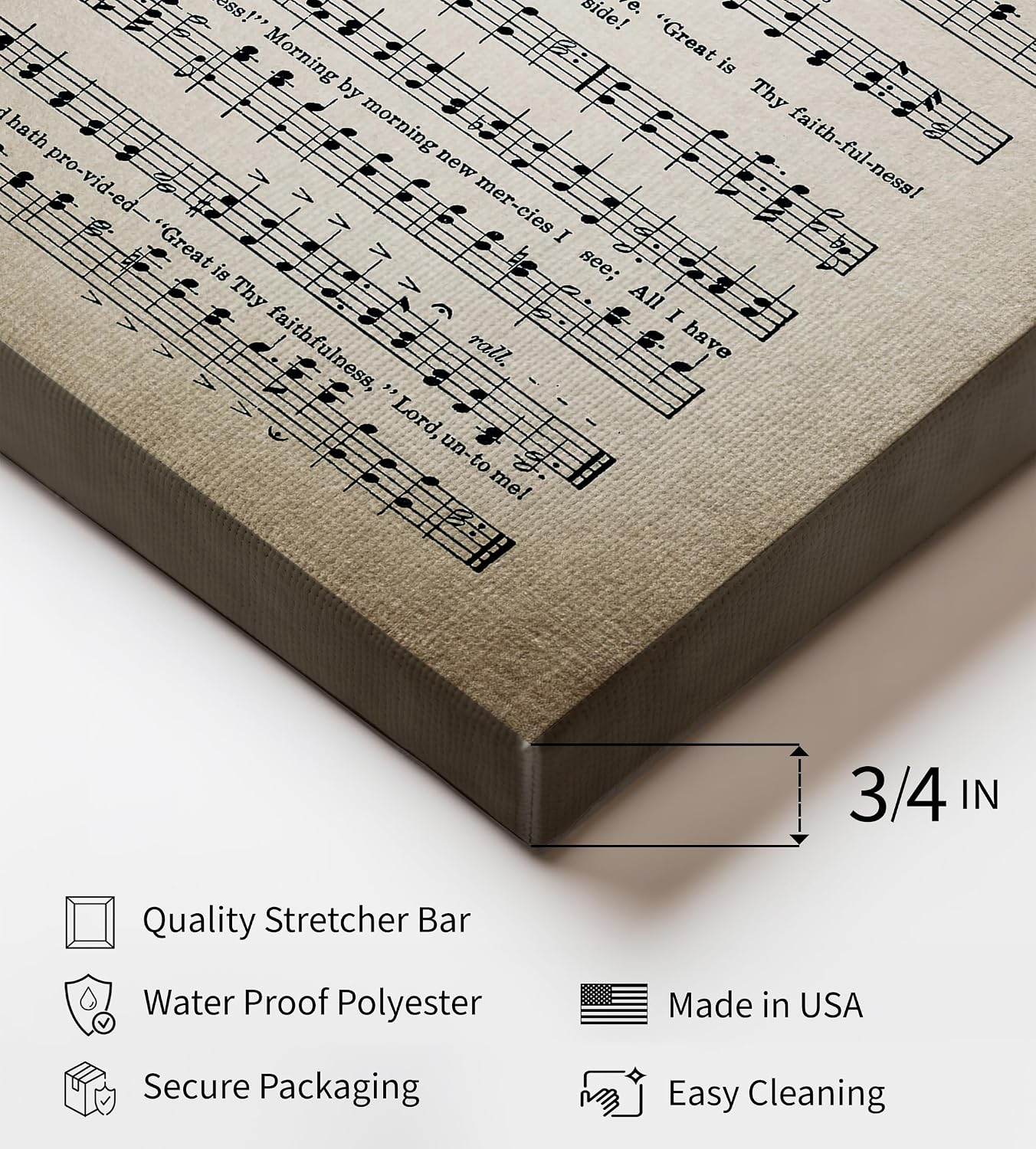Monem Art Great is thy Faithfulness Canvas - Hymnal Sheet Print - Music Art - Inspirational Gift for Him, Her, Musician - Religious Decor for Home, Office - Available in 8x10" to 30x40"