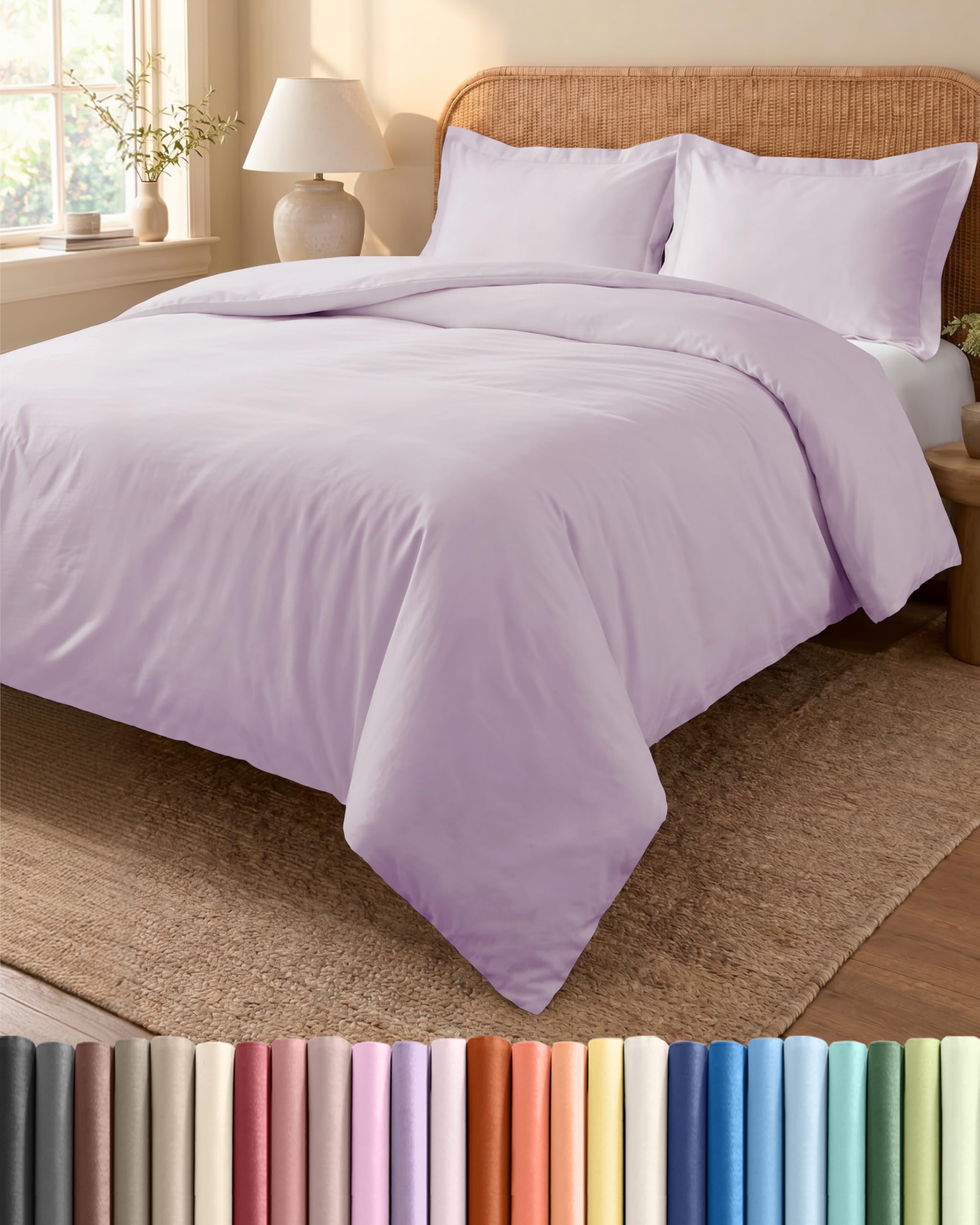 CGK 3 Piece Duvet Cover Set Super King Light Lavender 260x220cm with 2 Pillowcases 50x80cm - Brushed Microfibre - Zip Closure & 8 Corner Ties - Wrinkle Resistant, Easy Care & Hypoallergenic - OEKO-TEX