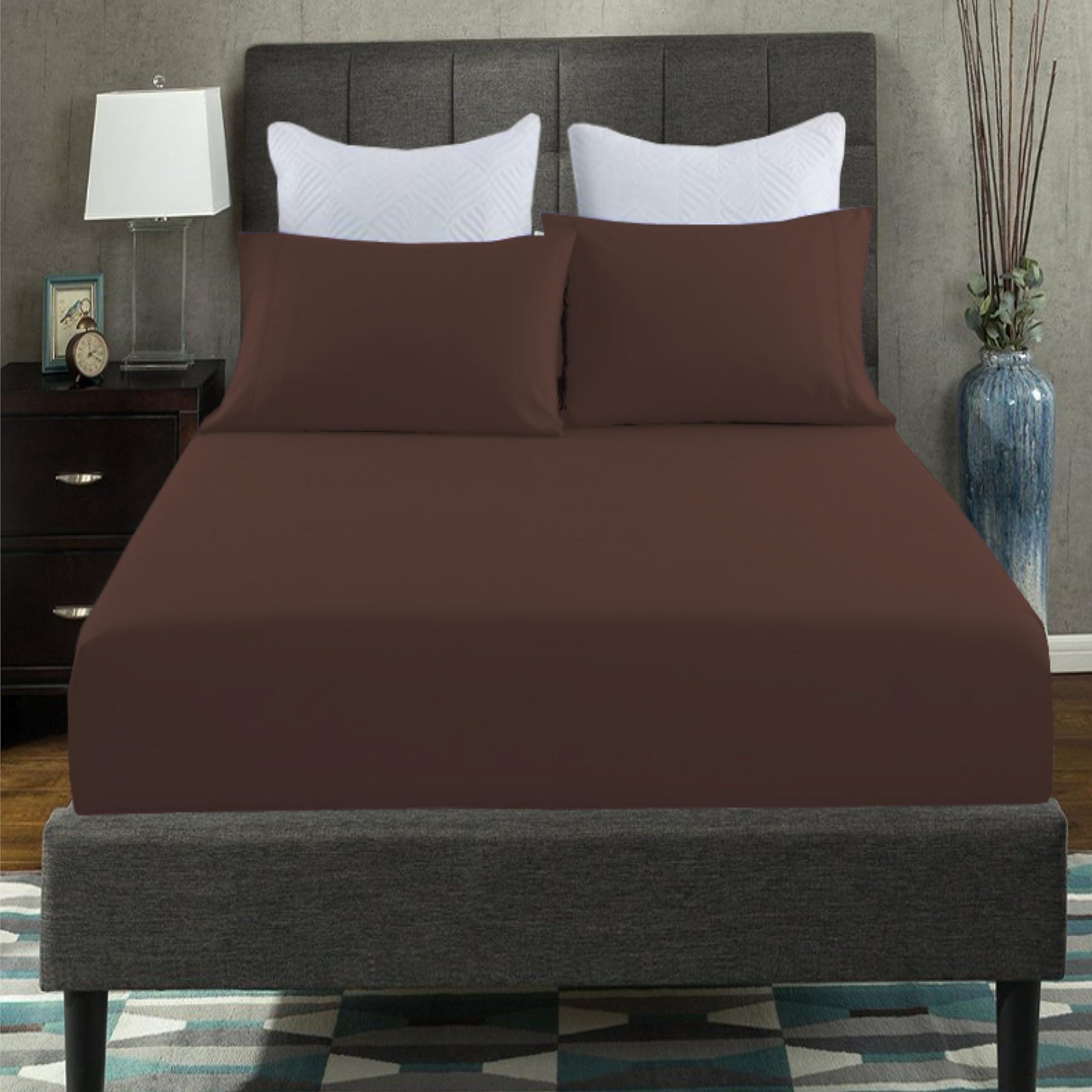 British Home Bedding Percale Extra Deep 16inch/40CM Fitted Sheet - Easycare Non iron and Anti Wrinkle Easy Iron Deep Fitted Sheet (Chocolate, King)