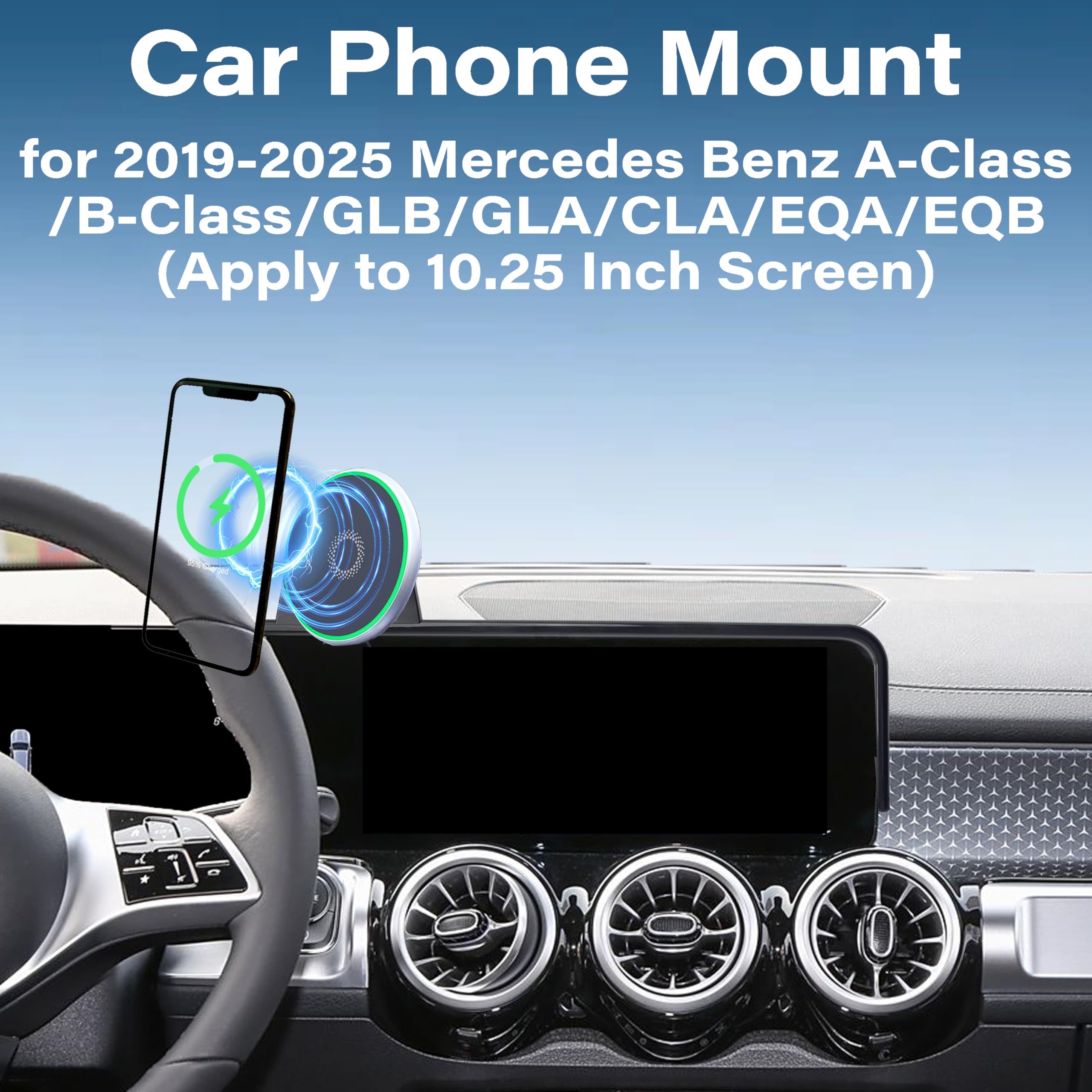 Samochodowy uchwyt na telefon do Mercedes Benz klasy A / klasy B / GLB/GLA/CLA/EQA/EQB 15 W szybka bezprzewodowa ładowarka ekran stały klips uchwyt na telefon komórkowy bez użycia rąk