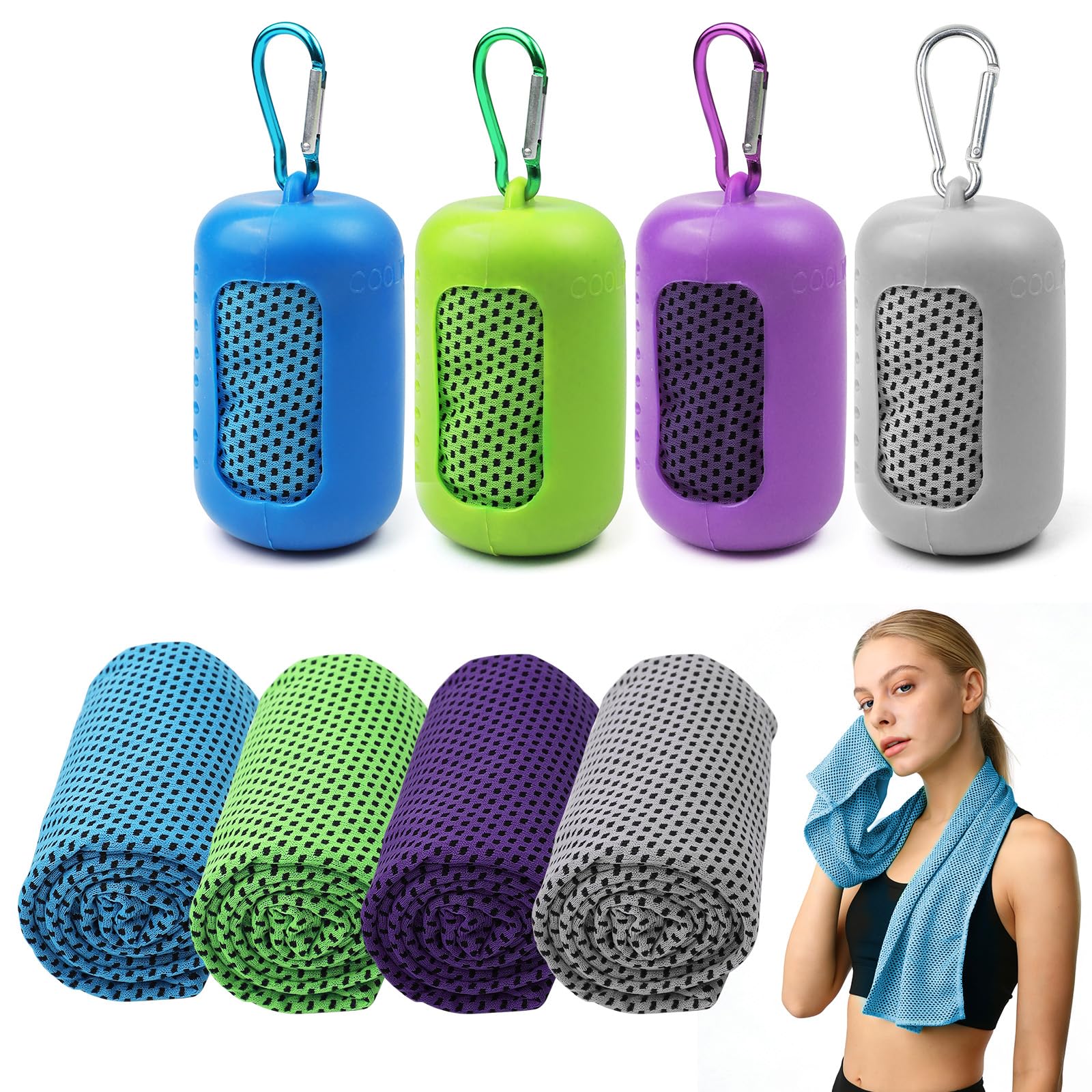 TRUEIN Set di 4 Asciugamani da Palestra in Microfibra, 30x90 cm, Asciugatura Rapida, Super Assorbente, Perfetti per Fitness, Viaggi, Yoga, Spiaggia e Sport