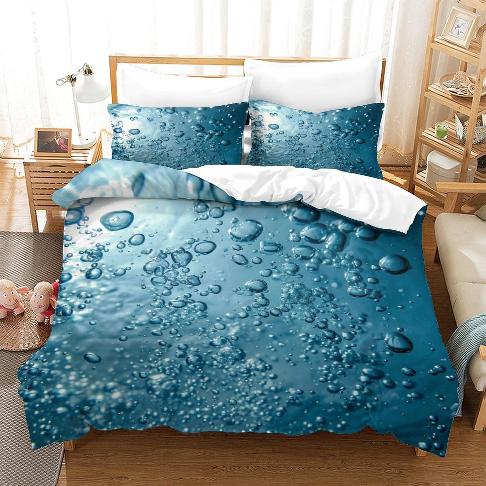 P1s9u7w5y Water Ripple-3 Refreshing Water Drops 3D Printed Duvet Cover Set 3Pcs Microfiber Water Pattern Bedding Set Double（200X200cm）