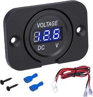 ecocstm Waterproof 12V 24V Car Battery Voltage Meter - Digital LED Display Voltmeter Gauge for Truck RV ATV Boat Marine (Blue Light)