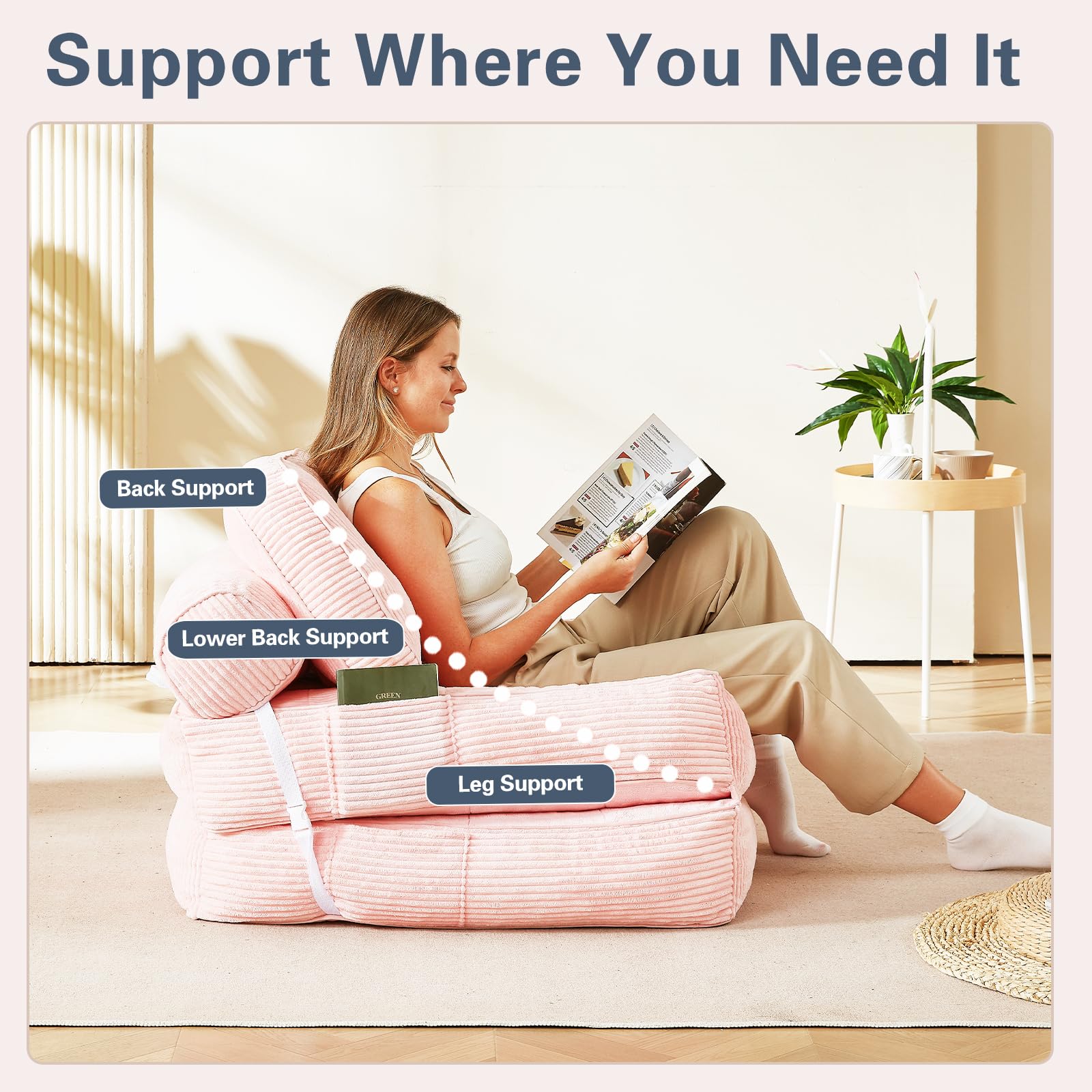 Futon Sofa Bed Chair - Convertible Sleeper Bed for Small Space, No Assembly Required, Space-Saving, Breathable & Sweat-Wicking for Post-Workout Recovery, Yoga Stretch, Lounging, Gaming, Naps