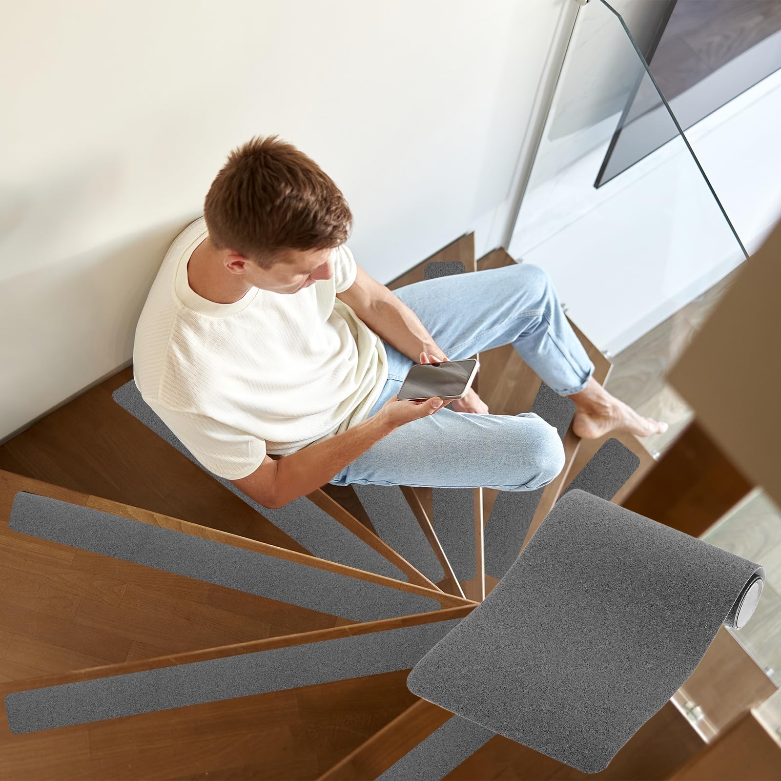 PATIKIL 15x61cm Cinta Antideslizante Para Escalones Gris, Paquete De 25 Tiras Autoadhesivas Antideslizantes Para Escalones De Madera