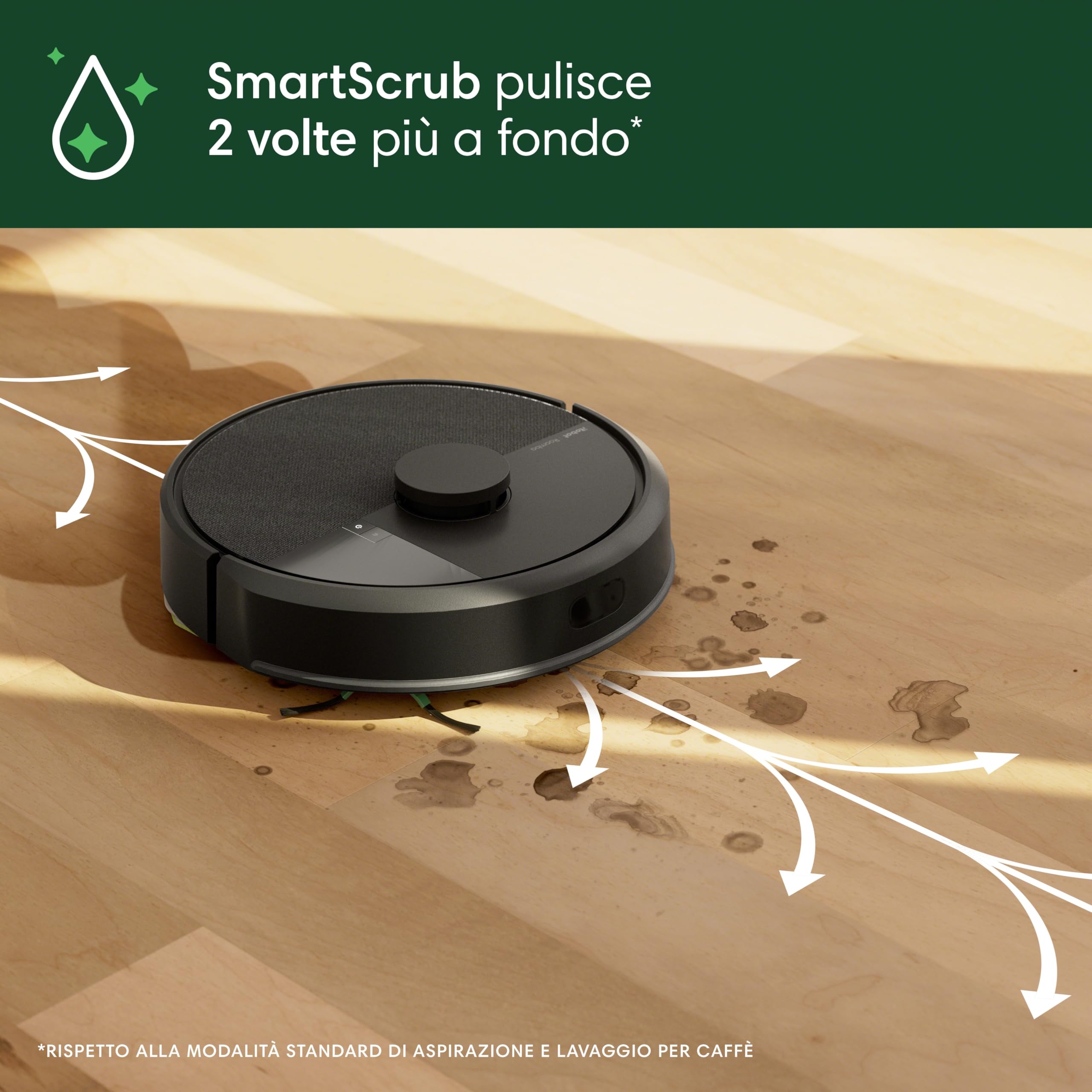 iRobot Roomba 105 Combo, Robot Aspirapolvere Lavapavimenti, Pulizia a 4 Fasi, Navigazione ClearView LiDAR, Rilevamento di Tappeti/Moquette, Pulizia Mirata, Controllo tramite App, Nero