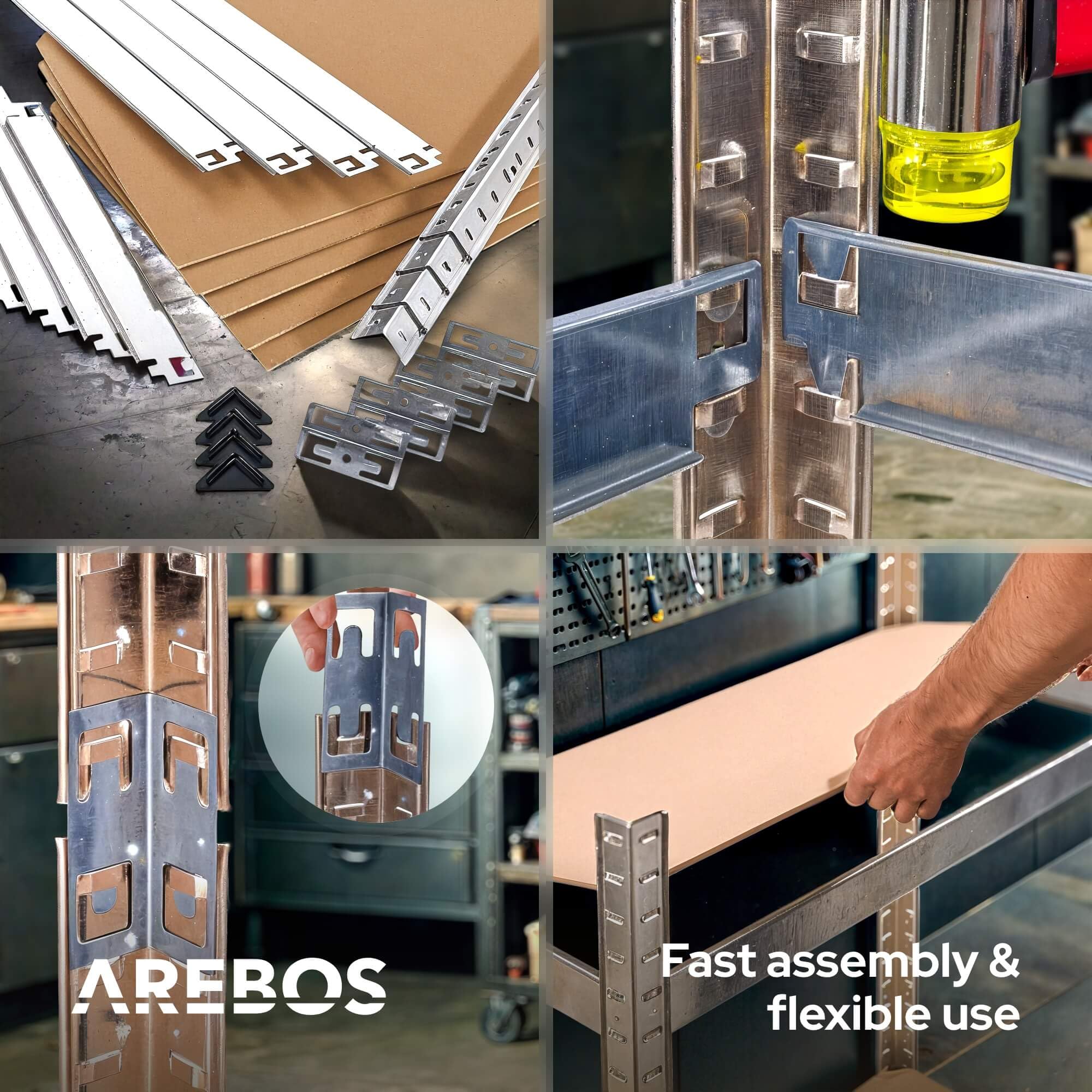 Arebos Regały 2X do dużych obciążeń 180x90x40 | 875 kg nośności | 0,63 mm | 5 płyt MDF Regał magazynowy Regał piwniczny Regał bezśrubowy Regał warsztatowy