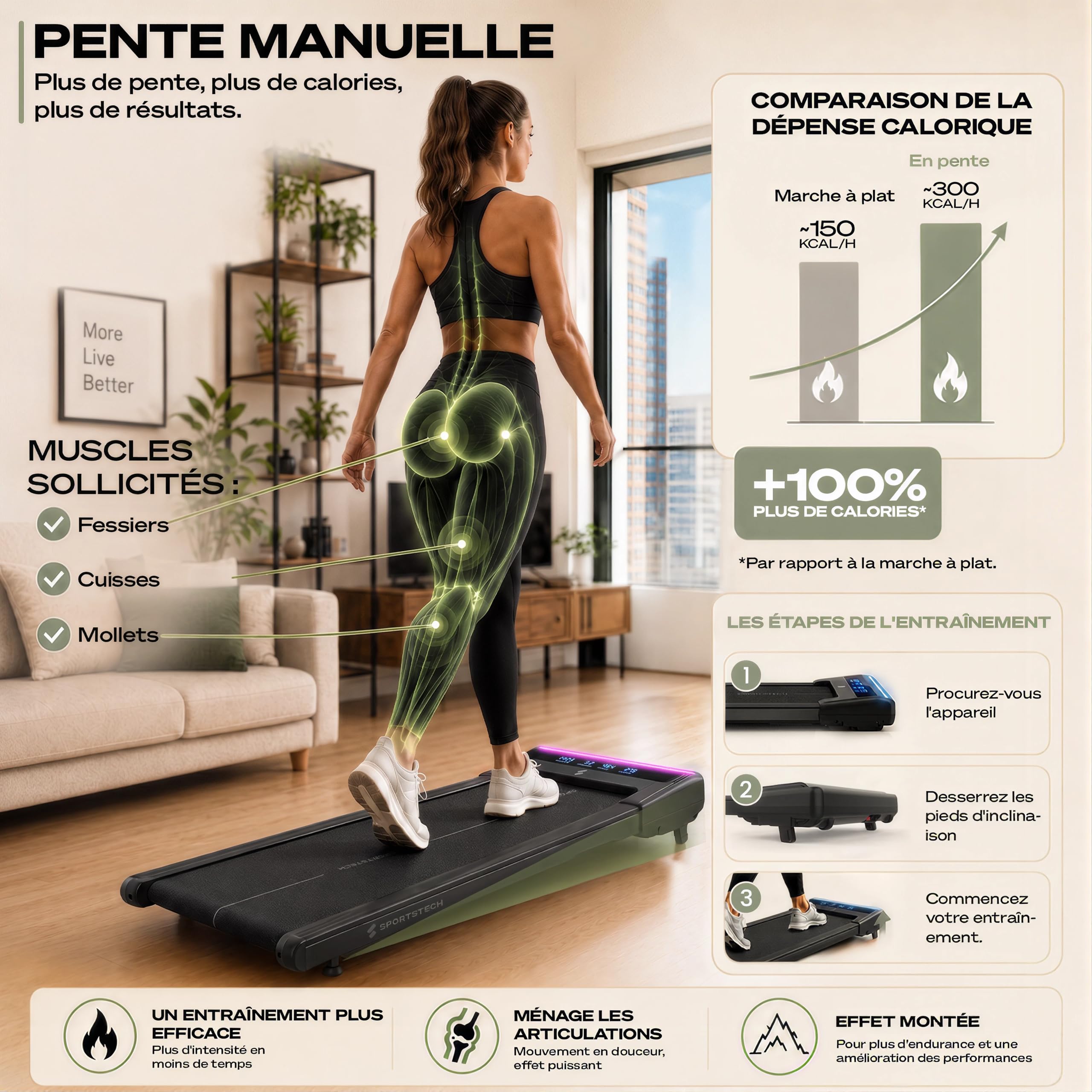 Swalk Lite Walk Pad avec LED Interactive - jusqu'à 6 km/h - idéal pour Le Bureau à Domicile - avec 1 an d'App STL Incluse - Marque de qualité Allemande - Peu encombrant - Poids jusqu'à 120 kg