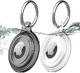 2 Pack IPX8 Waterproof AirTag Keychain Holder Case, Lightweight , Anti-Scratch, Easy Installation,Soft Full-Body Shockproof Air Tag Holder for Luggage,Keys, Dog Collar (Black+Clear)