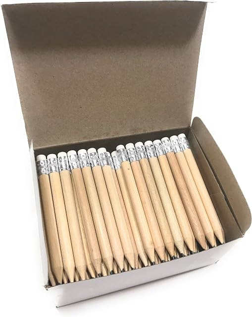 Pack of 100 Short Mini Pencils with Eraser, Half Pencil, Golf Pencil