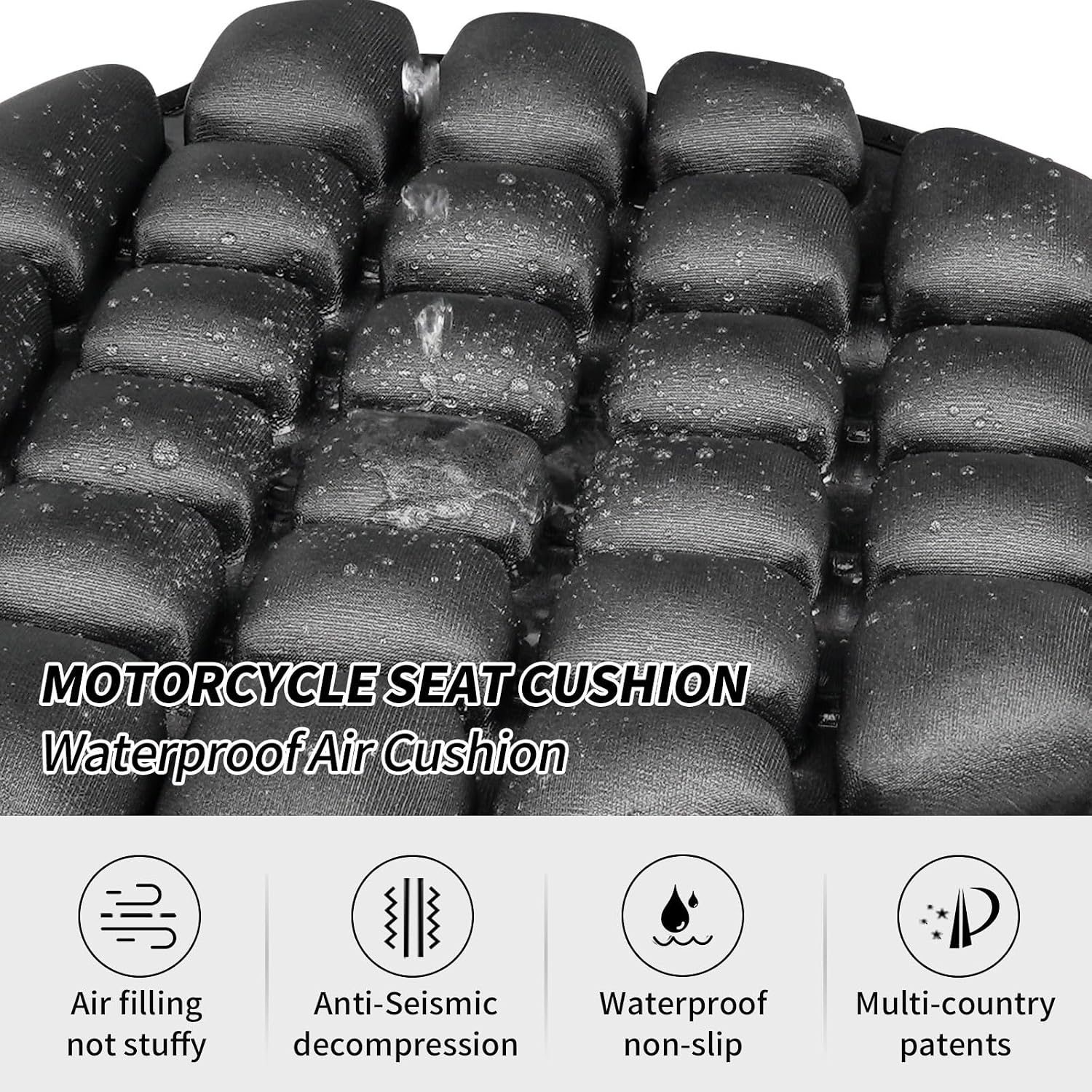 JFT Motorcycle Seat Cushion Covers Inflatable Pad, Pressure Relief Ride Motorcycle Air Cushion Saddles Compatible with Harley Davidson Motorcycle (Black)