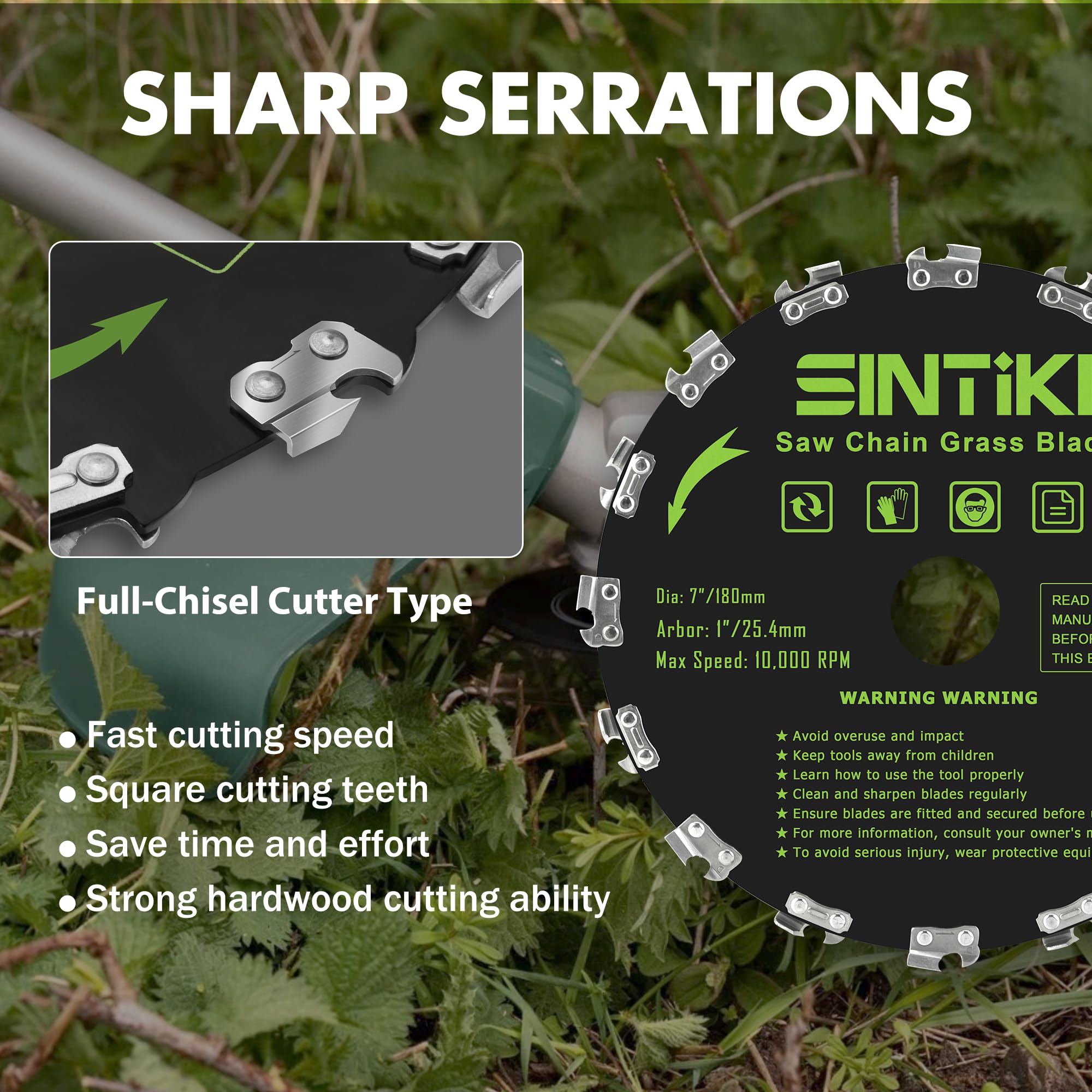 SINTIKI Paquete de 2 cuchillas y limas para motosierra de 7 pulgadas, 16 cuchillas para malezas de dientes, reemplaza Husqvarna, Stihl, Oregon, Honda, Hitachi, cuchilla de corte de cepillo para