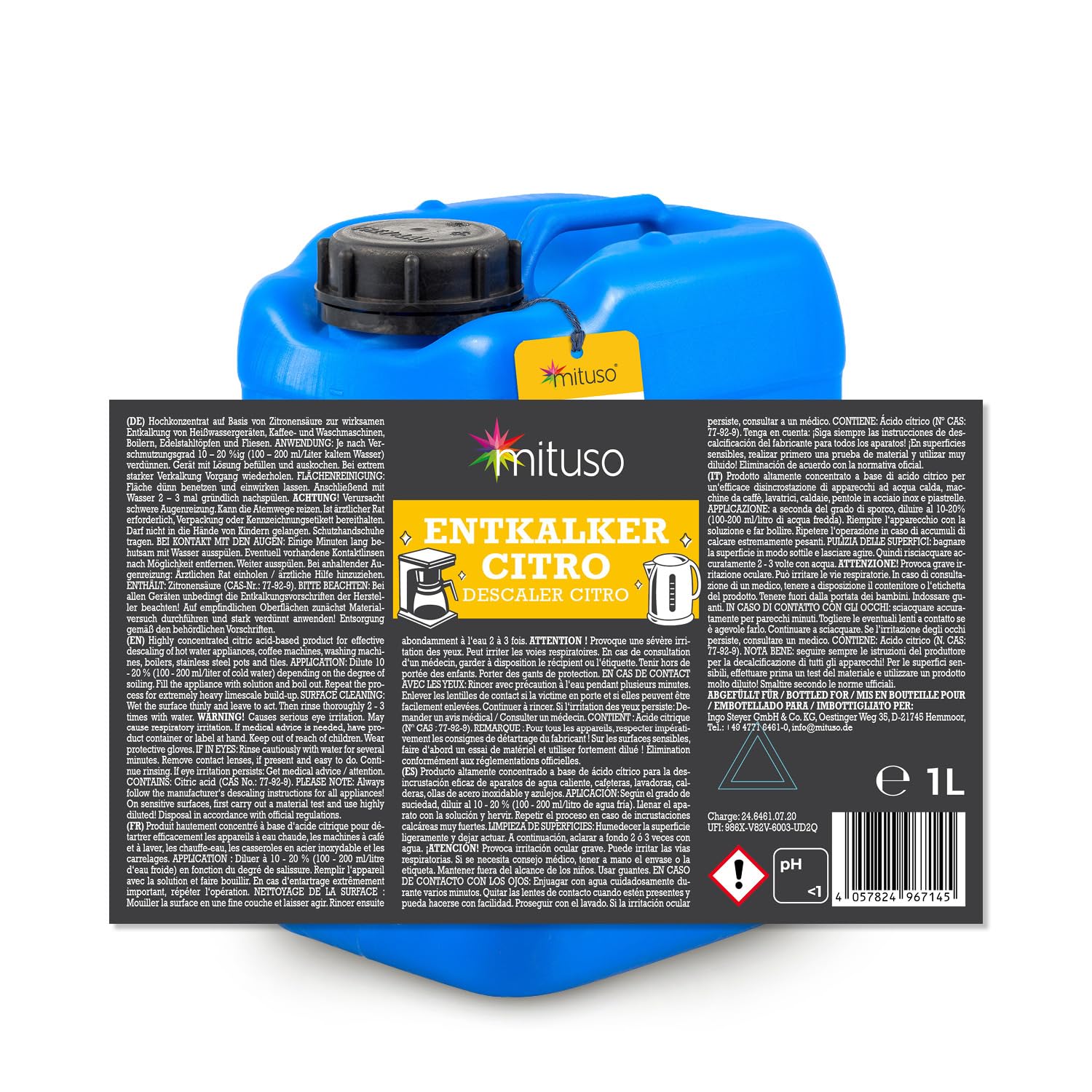 mituso Descalcificador universal de 10 litros, concentrado para cafeteras automáticas y cafeteras de todos los tipos, descalcificador para una limpieza extraprofunda, uso universal para limpieza de