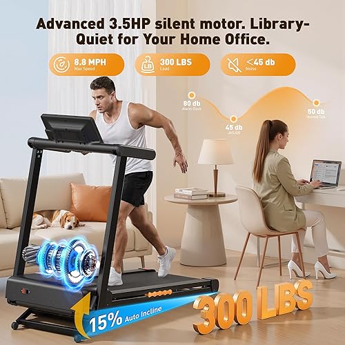 Miniatura 7 de JAGJOG Treadmill for Home with Auto Incline, 3.5-4.5 HP Foldable Running Machine, 12 HIIT Programs,14"- 18" Wide LED Touchscreen, Smart App & Heart