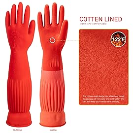 ThxToms Rubber Dishwashing Cleaning Gloves (2-Pair) - Soft Fleece Lining, Reusable, Waterproof with Extra-Long Cuff & Non-Slip Grip for Household & Kitchen Use - Medium
