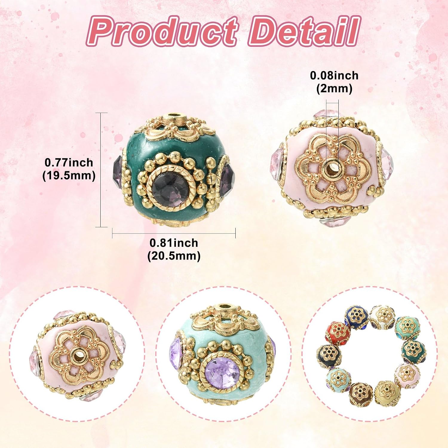 DanLingJewelry 20Pcs Handmade Indonesia Round Beads 20mm Vintage Flower Glass Polymer Clay Loose Beads for Jewelry Making Bracelets image 2