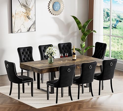 Miniatura 42 de Juego de mesa de comedor extensible marrón de 7 piezas para 6, 63 a 78.74 pulgadas, moderno juego de mesa de cocina y comedor, mesa de comedor Mesa