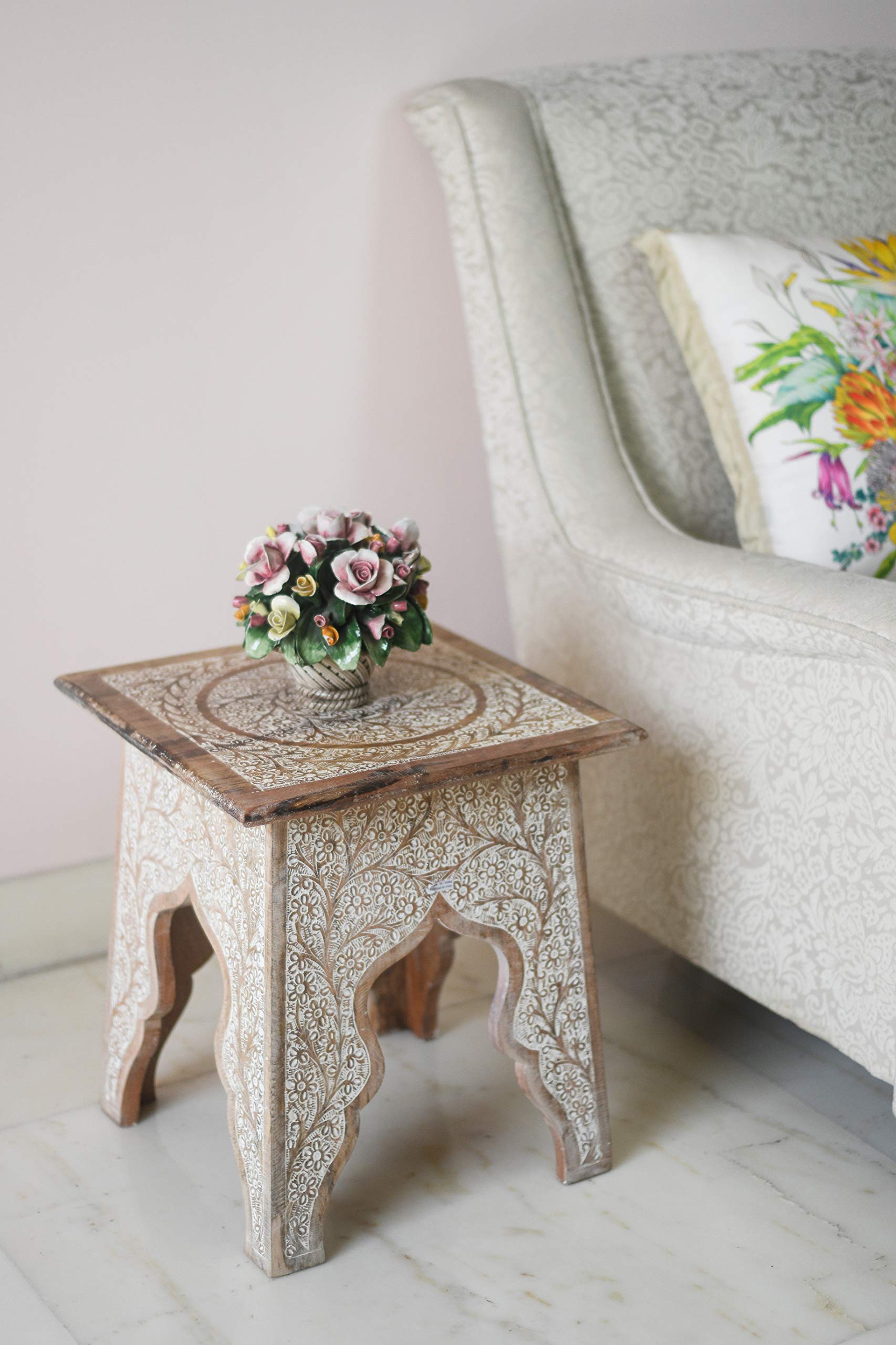 Apsara Hand Carved End Table - Ornate Furniture by Artisanal Creations