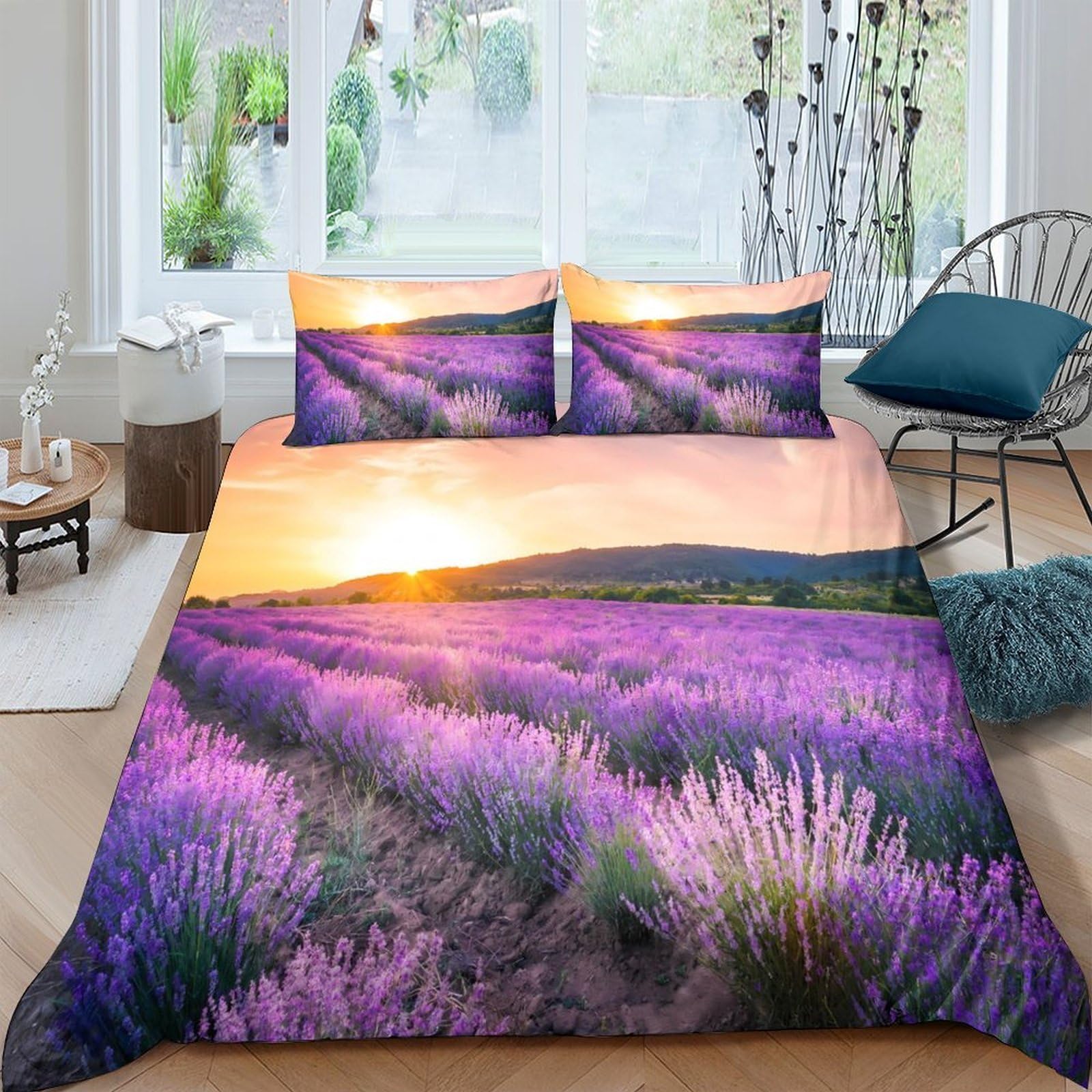Ctjqhvkz Style-6 3D Printed Lavender Field Fitted Sheet Microfiber Soft Sunset Meadow Bed Cover For Bedroom Guest Room Decor Single（135X200cm）