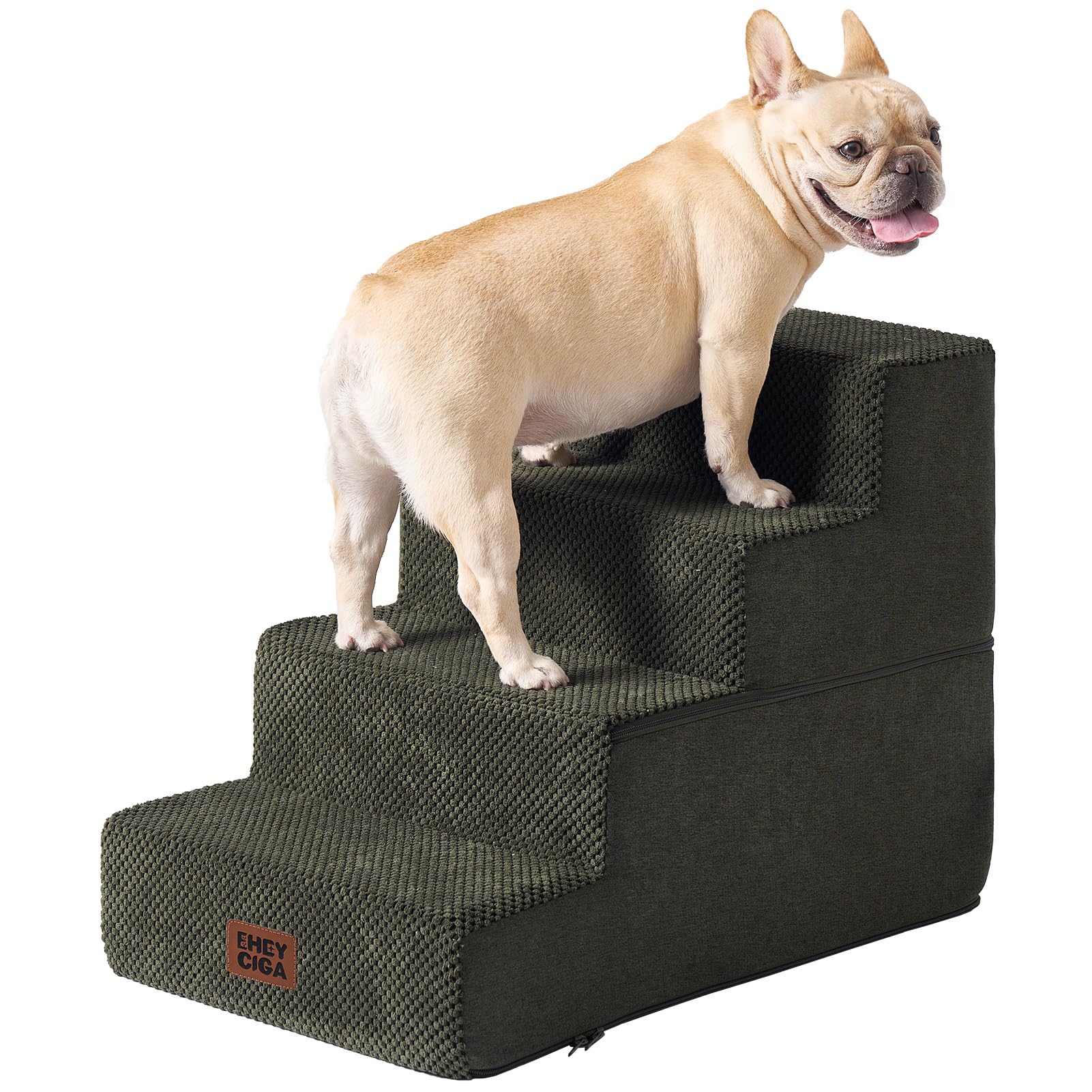 EHEYCIGA Dog Stairs for Bed 18" H, Dog 4-Steps for High Bed, Military Green | Pet Steps for Small Dogs and Cats, Non-Slip Balanced Pet Ramp Indoor