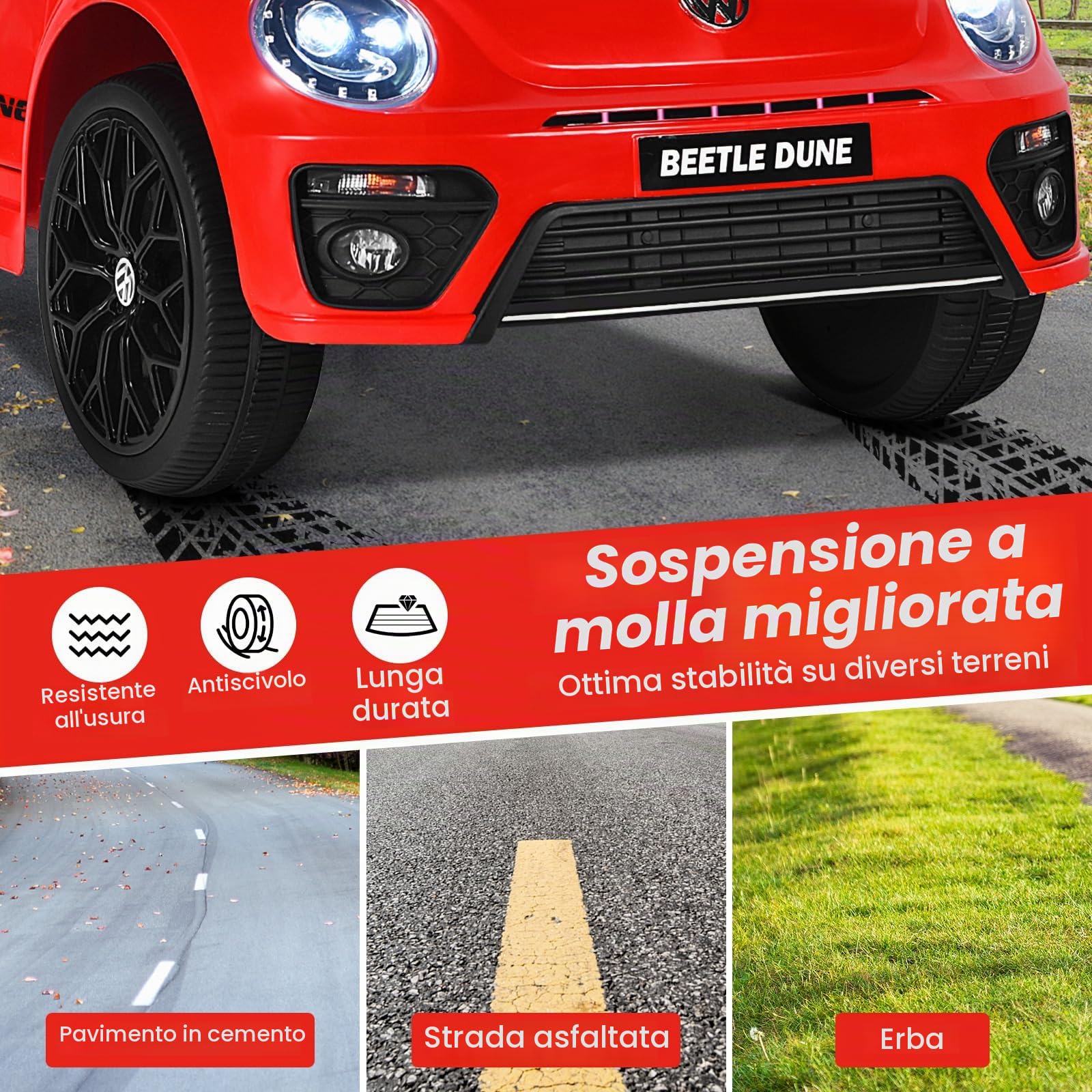 RELAX4LIFE 12V Macchina Volkswagen Elettrica per Bambini con Telecomando 2,4G, 5 km/h, Luci, Musica, Slot USB, Clacson, 2 Portiere Apribili, 3-8 Anni, Carico 30 KG, Cintura di Sicurezza, ROSSO