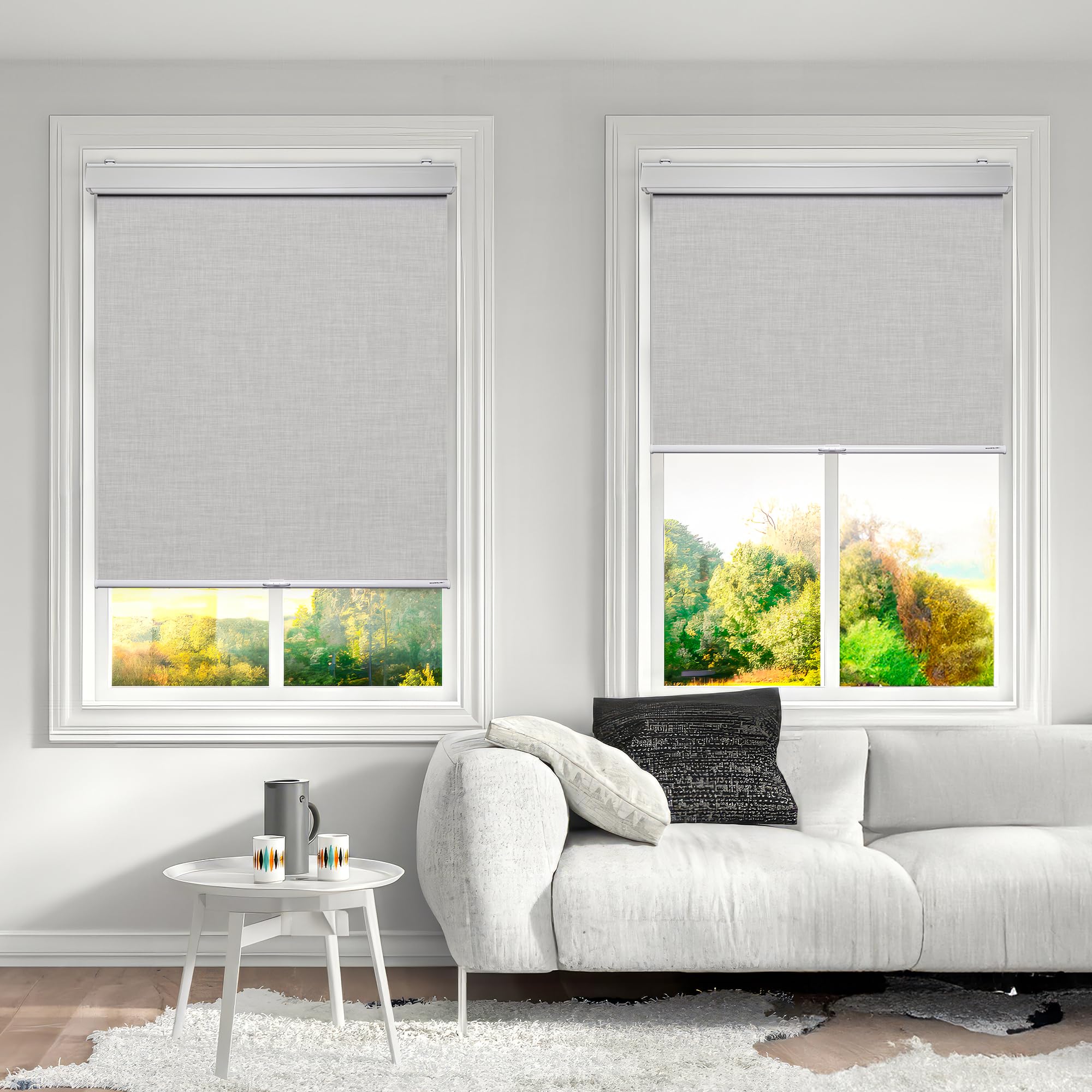 Cordless with Valance 100% Blackout Window Shades Pull Down Window Blinds with Thermal Insulated Fabric. Easy to Install. (Maximum Height 80") (Light Grey Color) (26" Width)
