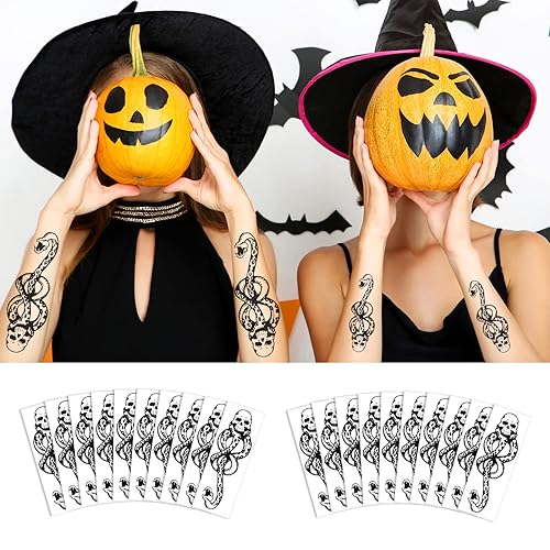 Miniatura 7 de 20 hojas de tatuajes de mortífagos de Halloween, tatuaje temporal de Mark Mamba, calavera, serpiente temporal, tatuaje temporal para adultos, niños,