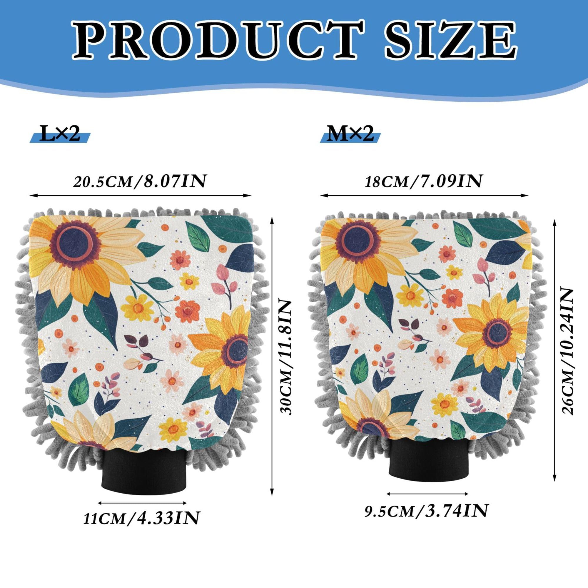 Beautiful Sunflowers Car Wash Mit 2 Pack Car Mitts for Washing Scratch-Free Washer Sponge for Auto Cleaning