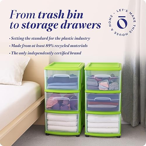 Miniatura 40 de HOMZ Torre de Cajones, Carrito Organizador de Almacenamiento de Plástico Transparente de 3 Niveles, Marco Morado - Contenedores de Cajones Rodantes