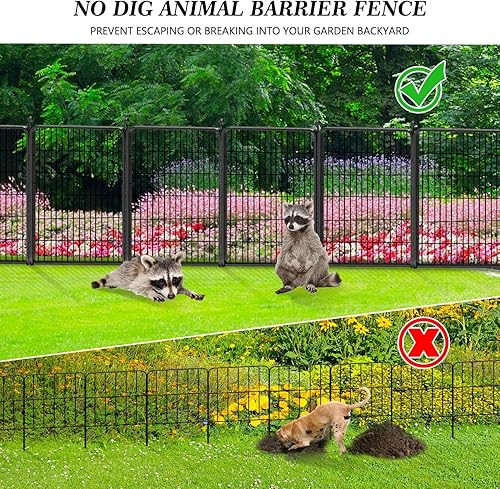 Miniatura 8 de Valla decorativa de metal negro para jardín con puerta, 45 pies de largo y 40 pulgadas de alto, 20 paneles de valla sin excavación, valla de barrera