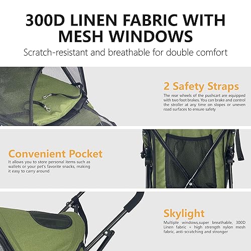 Miniatura 6 de Cochecito ligero con forma de paraguas de 4 ruedas para perros medianos y pequeños, cochecito portátil compacto para mascotas con malla
