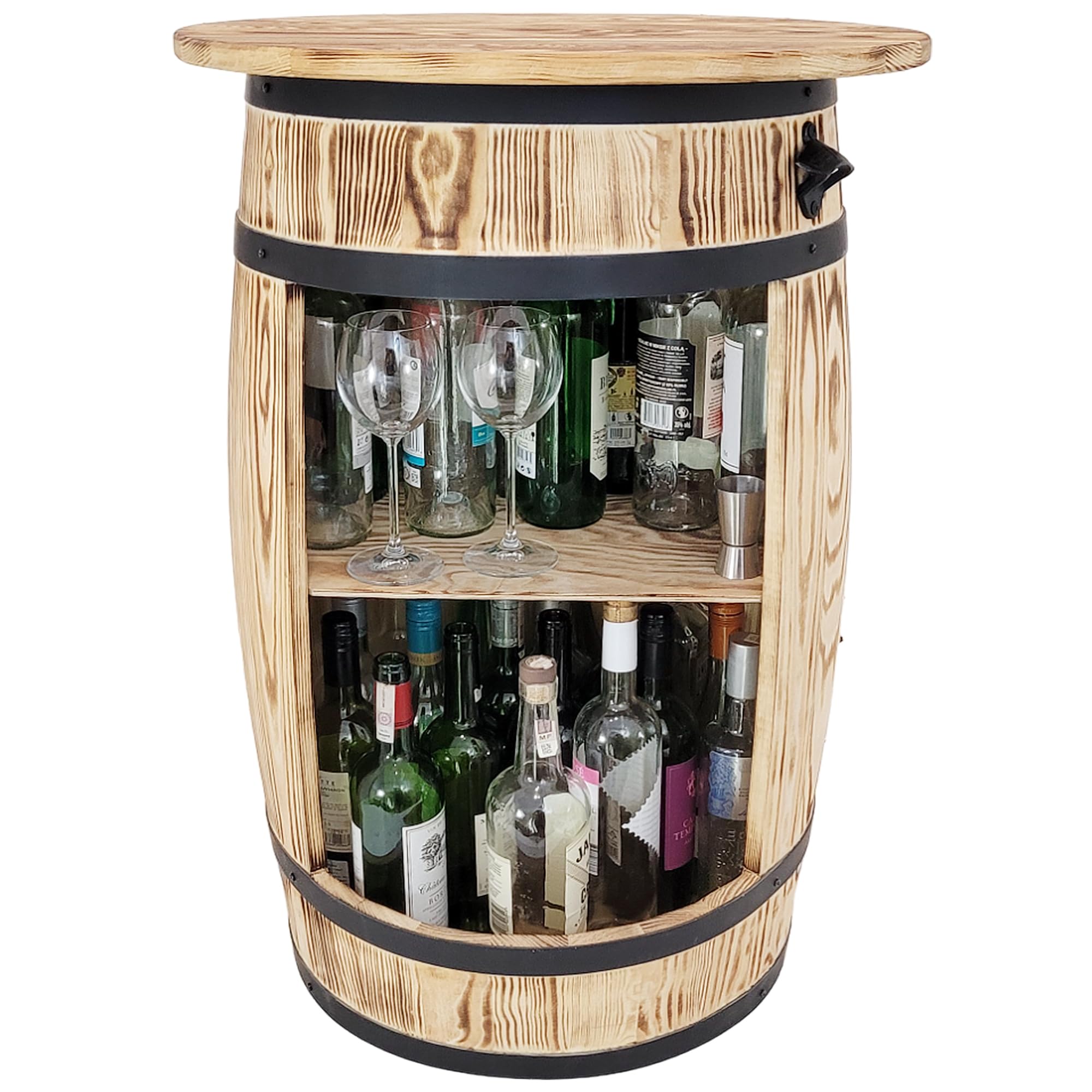 weeco Bar Tonneau en Bois - Meuble Bar avec Plateau et Ouvre-Bouteille - Étagère pour 30-40 Bouteilles - Style Rustique et Vintage - 80x50 cm