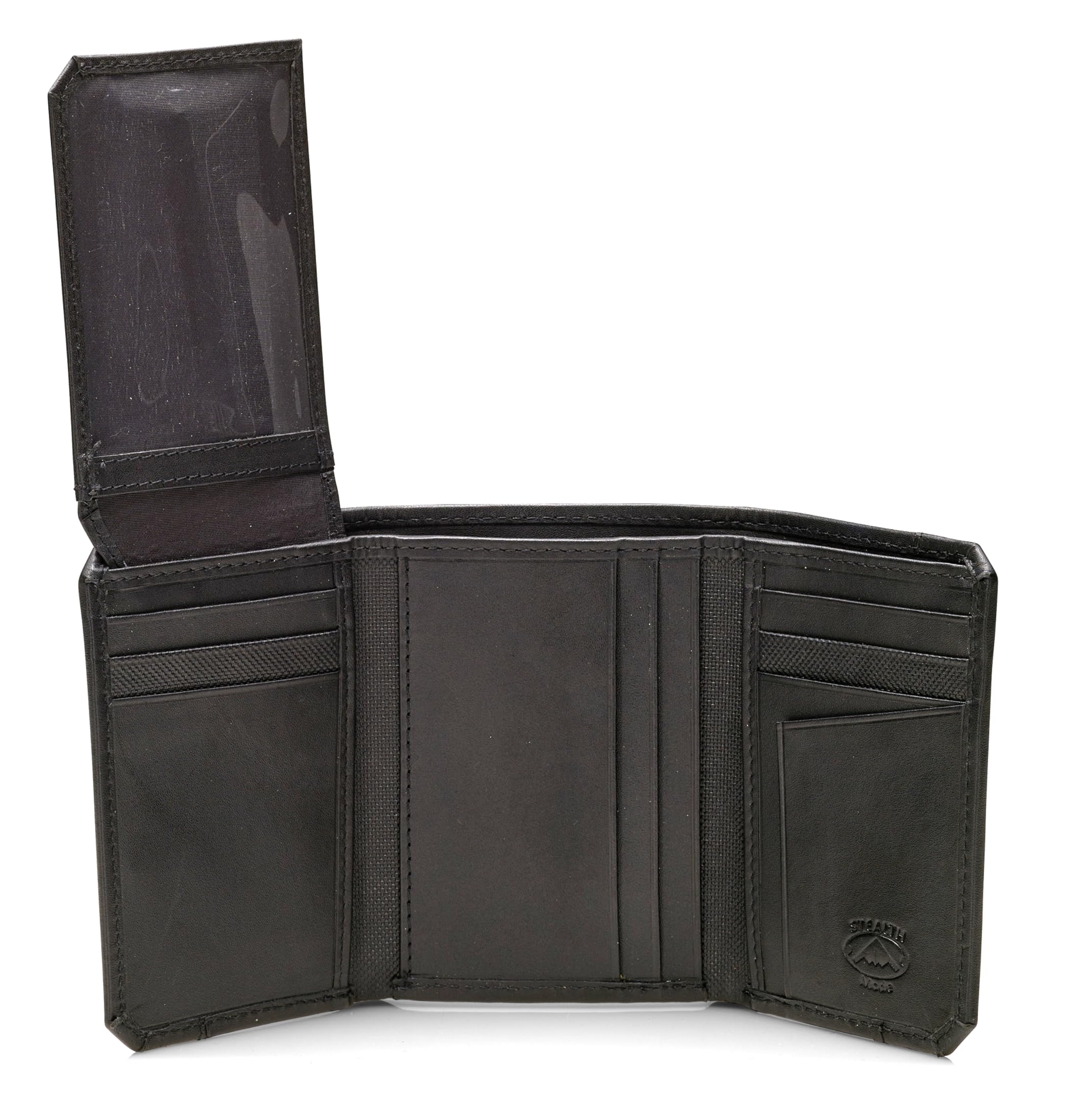 Stealth Mode RFID Blocking Leather Trifold Wallet for Men – Mens Trifold Leather Wallet with Flip Up ID Window, 11 Card Slots, Hidden Pockets, Divided
