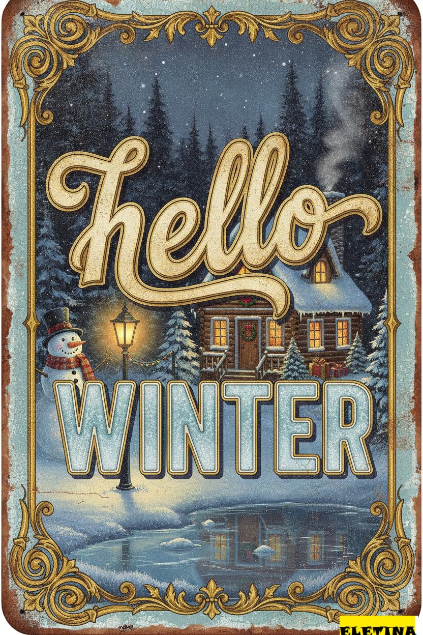 Personalized Sign for Man Cave Hello Winter Aluminum Metal Funny Tin Home Farmhouse Bar Cafe 8x12in Private Property Decorative