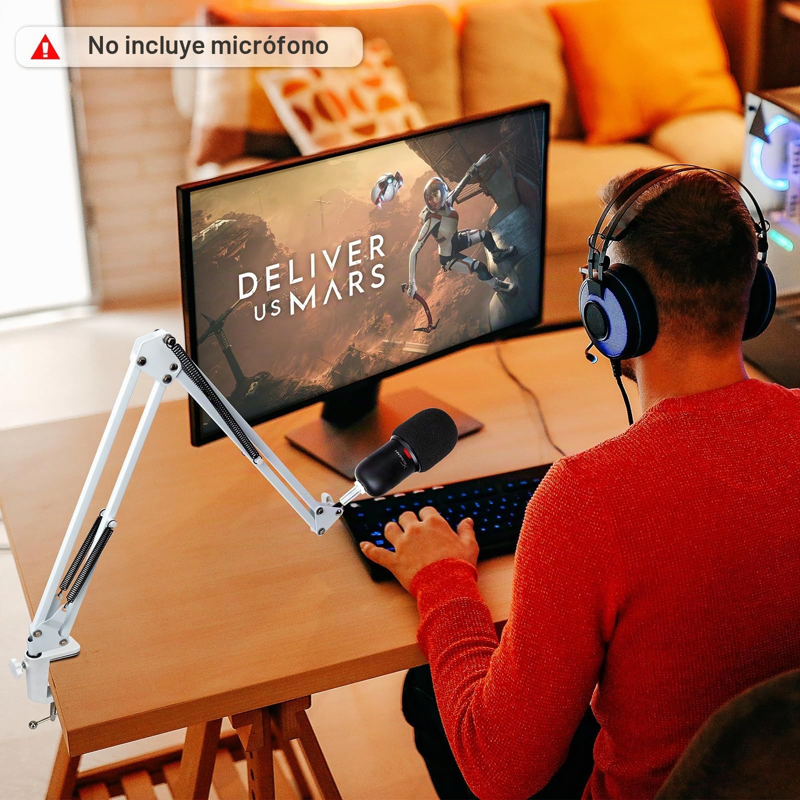SUNMON HyperX SoloCast Brazo de Micrófono Blanco, Soporte de Micrófono con Filtro Pop, Mejora la Calidad del Sonido, Brazo de Microfono Adecuado para Juegos, Transmisión en Vivo, Grabación