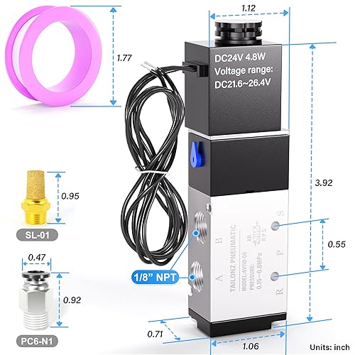 Miniatura 168 de TAILONZ PNEUMATIC Válvula solenoide de 1/4 "NPT 4V210-08 DC12V sola bobina accionada por piloto eléctrica 2 posiciones 5 vías Tipo de conexión Caja