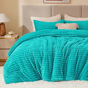 BEDELITE Fleece King Comforter Set -Super Soft & Warm Fluffy Teal Bedding, Luxury Fuzzy Heavy Bed Set for Winter with 2 Pillow Cases