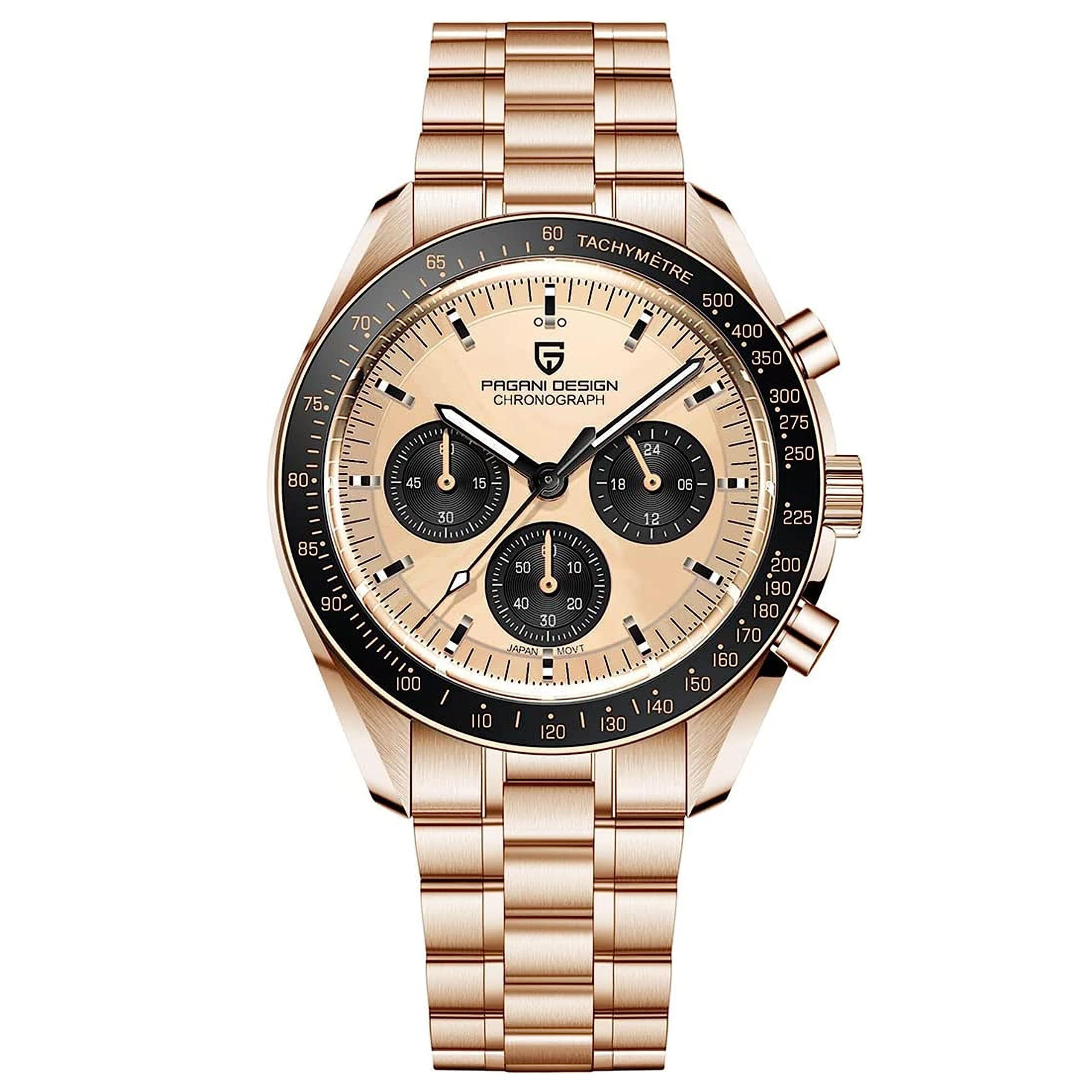 RollsTimiPagani Design 1701 Herrenuhr Herren Quarzuhr, Japanisches VK63 Uhrwerk, 100 Meter wasserdicht, Saphirglas Chronograph, Luxus-Sportuhr aus Edelstahl.