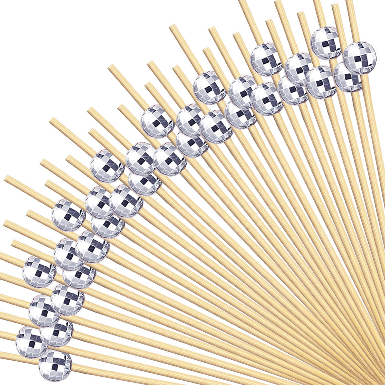 200 PCS Cocktail Picks, Disco Ball Decorative Toothpicks for Appetizers, 4.7 Inch Bamboo Skewers for Food,Disco Ball Decor Cocktail Sticks, Fancy Toothpicks for Appetizers Disco Party Decorations
