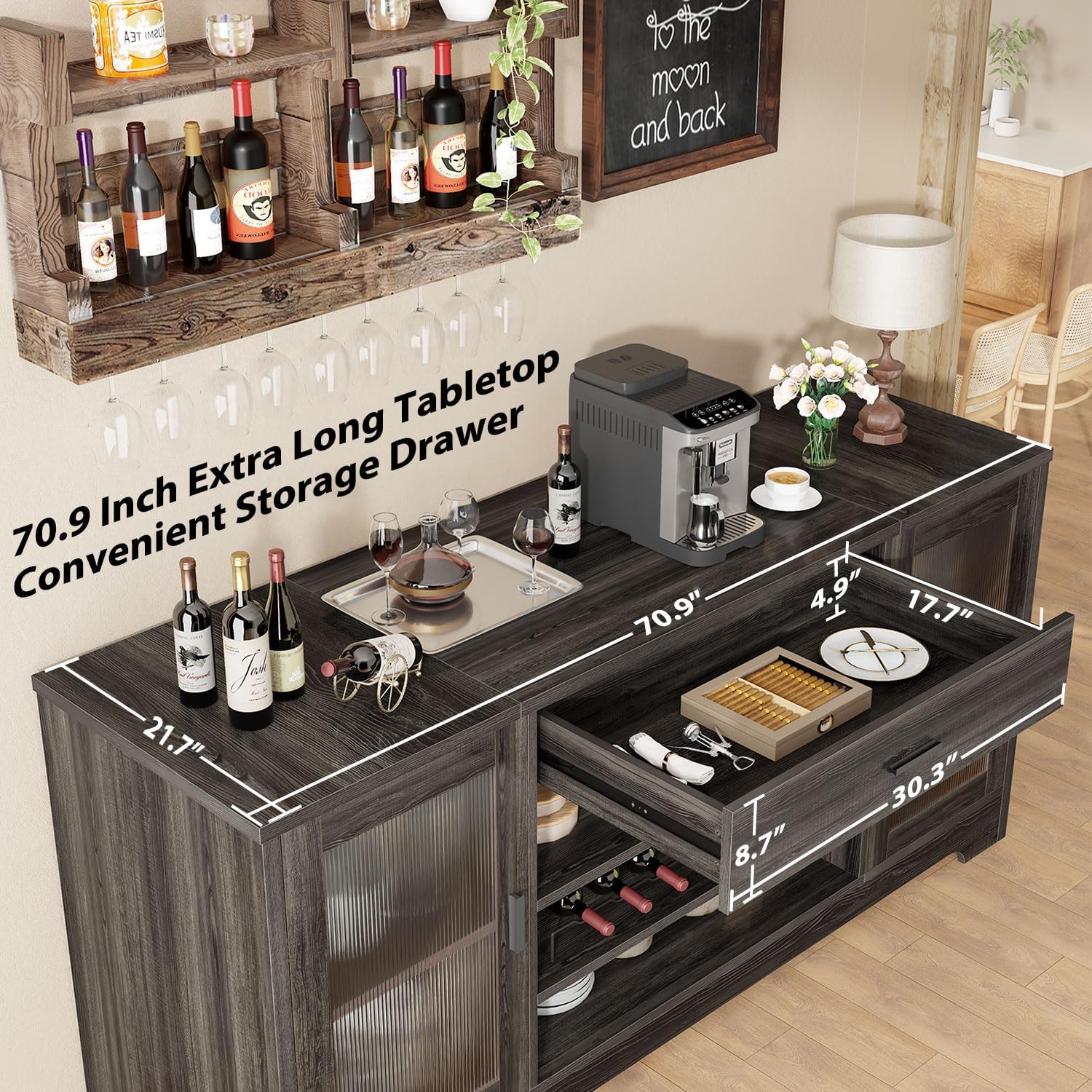 Image illustrating the customizable nature of the HSH bar cabinet, showing configurations with and without a mini fridge installed.