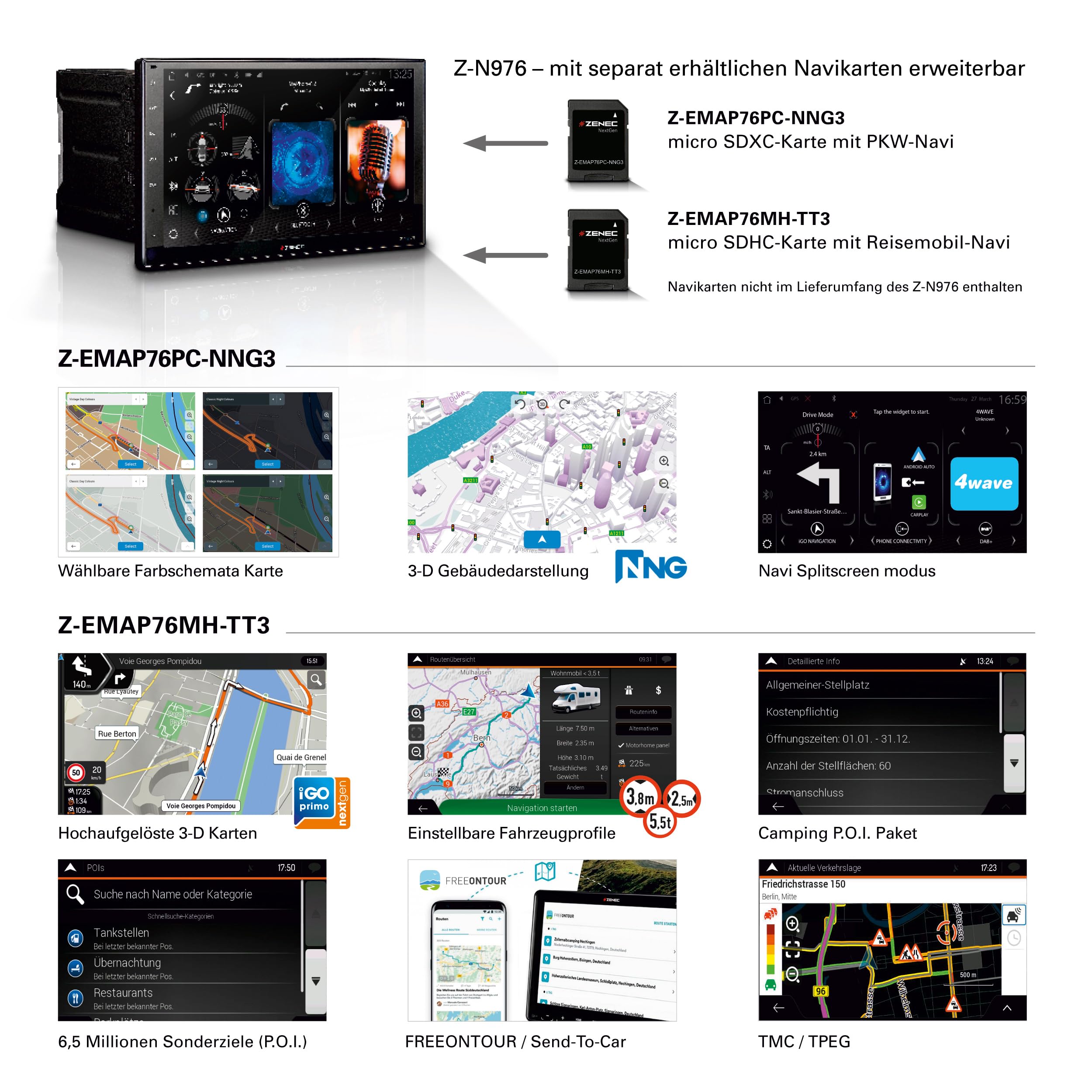 ZENEC Z-N976 – 9 Zoll Multimedia Receiver – 2-DIN Autoradio – Navi optional | 2-DIN Mediencenter für PKW & Reisemobile, 22,9 cm Touchscreen, Wireless Apple CarPlay & Android Auto, DAB+, Bluetooth