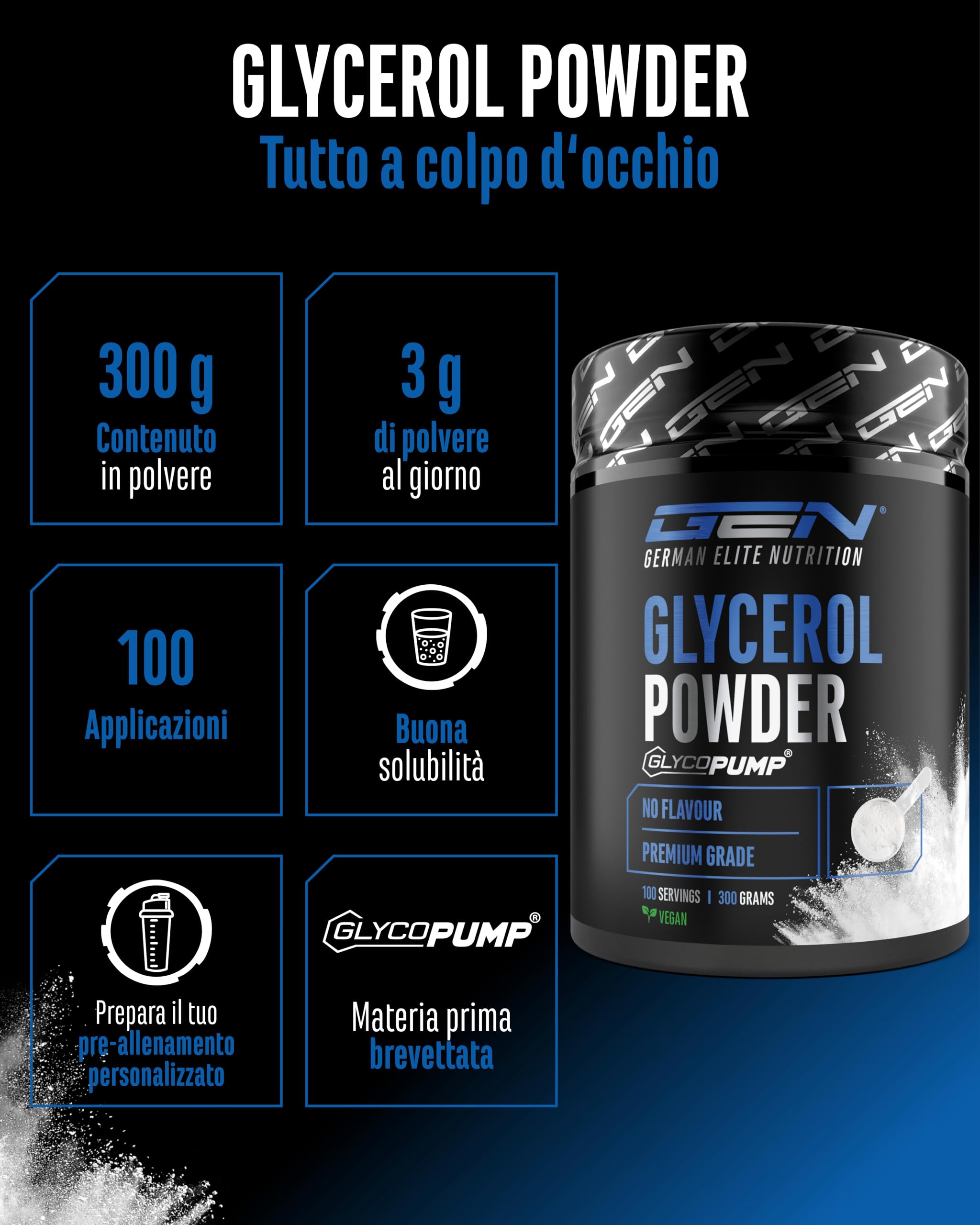 GlycoPump® 300 g - Glicerolo puro in polvere con il 65% di glicerina - Senza additivi - Insapore, vegano, adatto agli sportivi