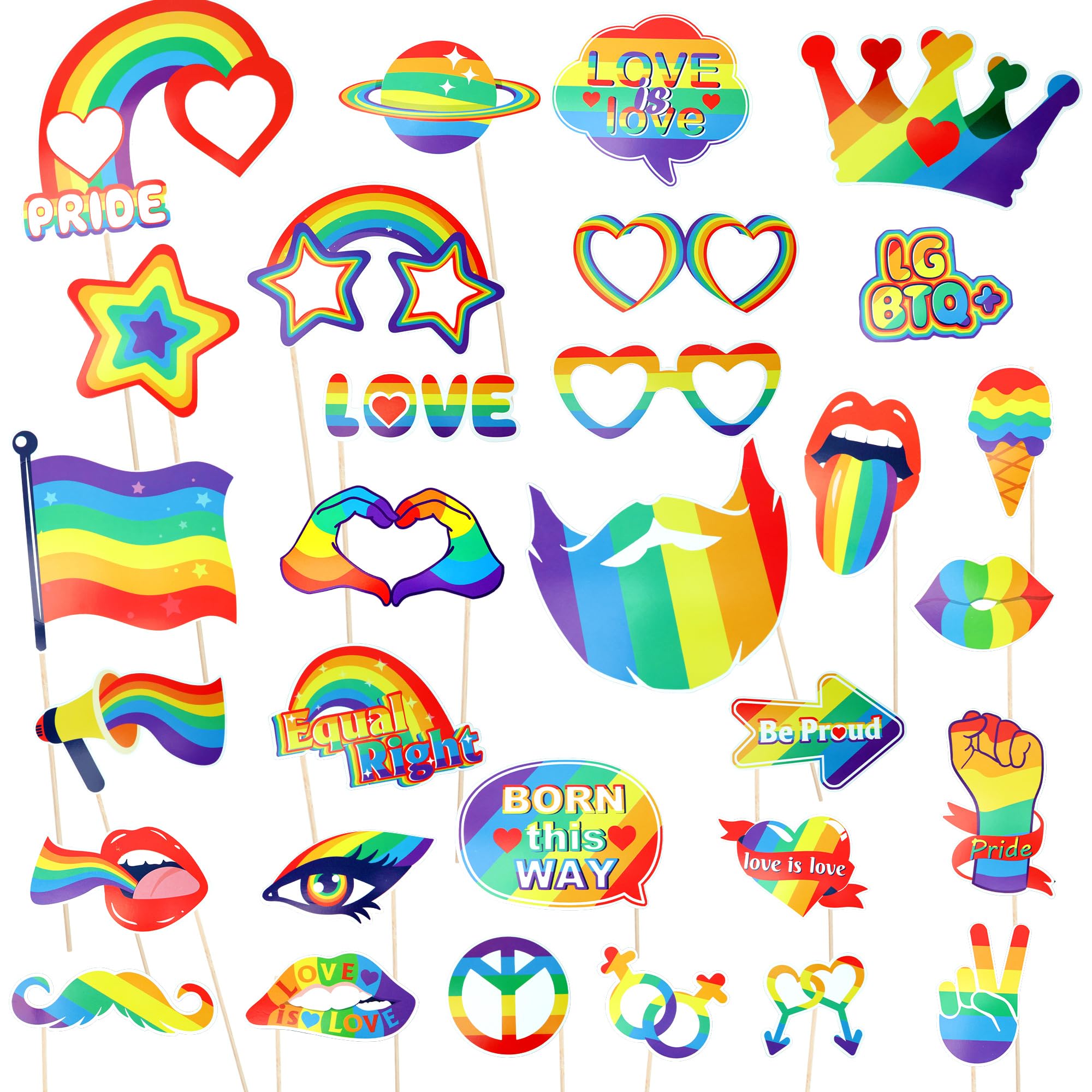 30 Pcs Pride Accessories Rainbow Photo Booth Props For Party Decor